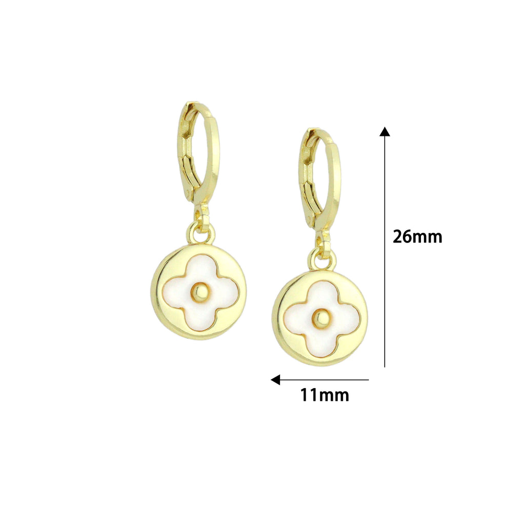 White Clover Gold Round Shape Hoop Earrings, Sku#LD776