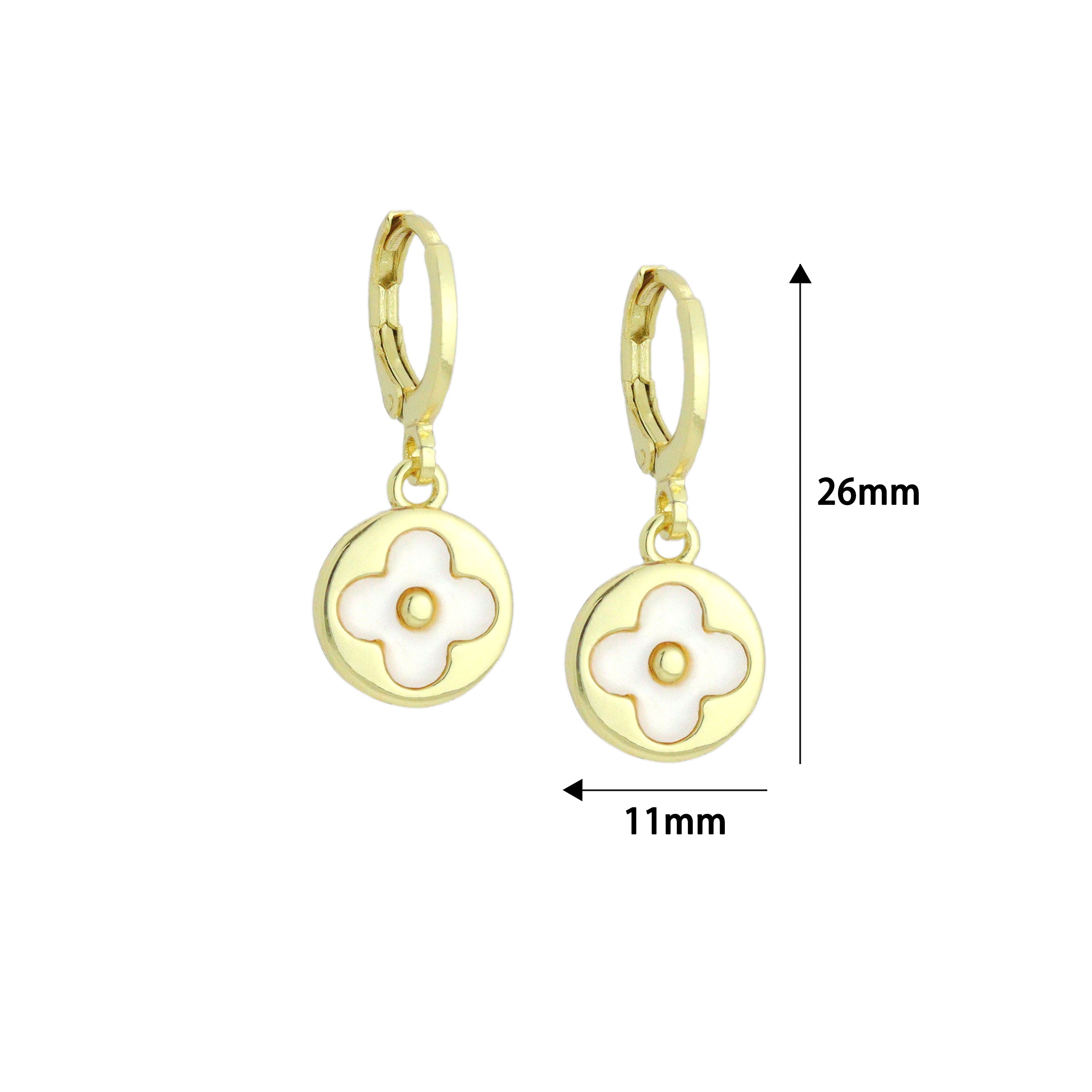 White Clover Gold Round Shape Hoop Earrings, Sku#LD776
