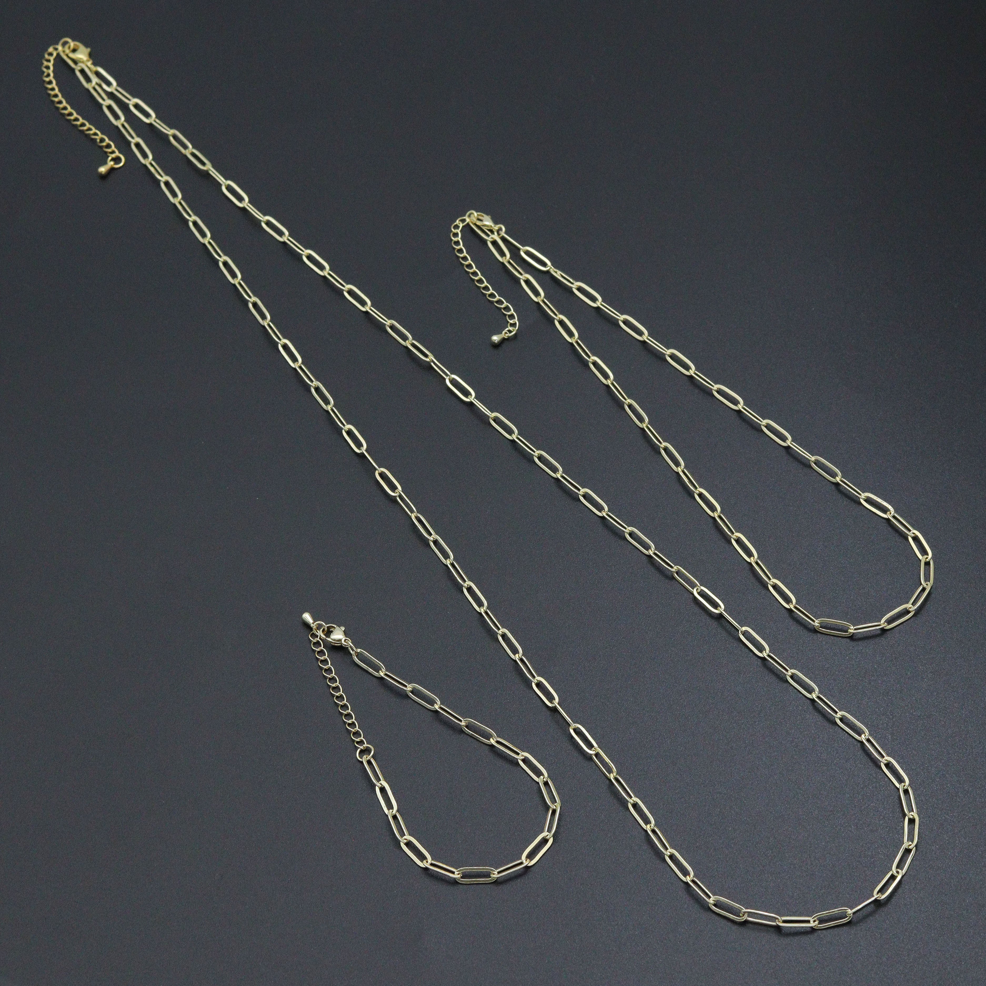 18/16/7 Dainty  Paper Clip Chain Necklace and Bracelet, Sku#LK106