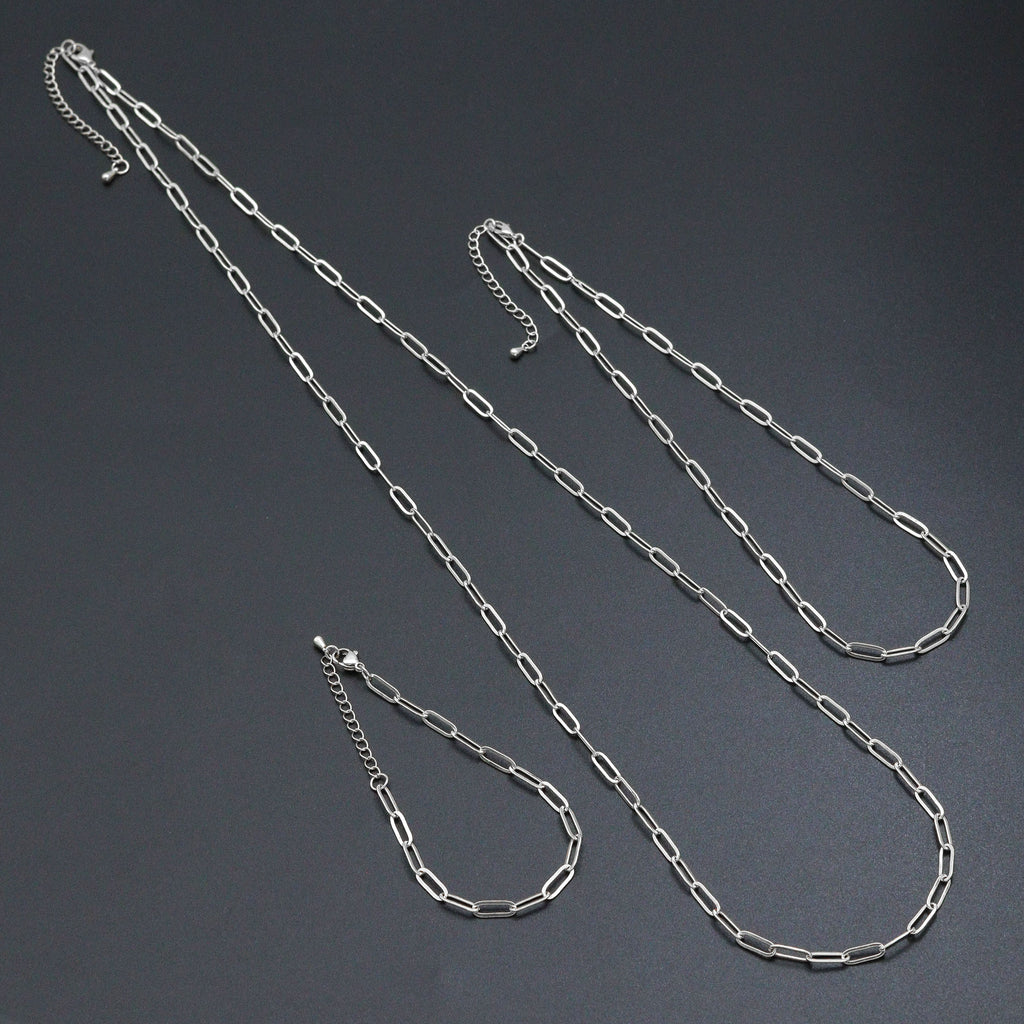 18/16/7 Dainty  Paper Clip Chain Necklace and Bracelet, Sku#LK106