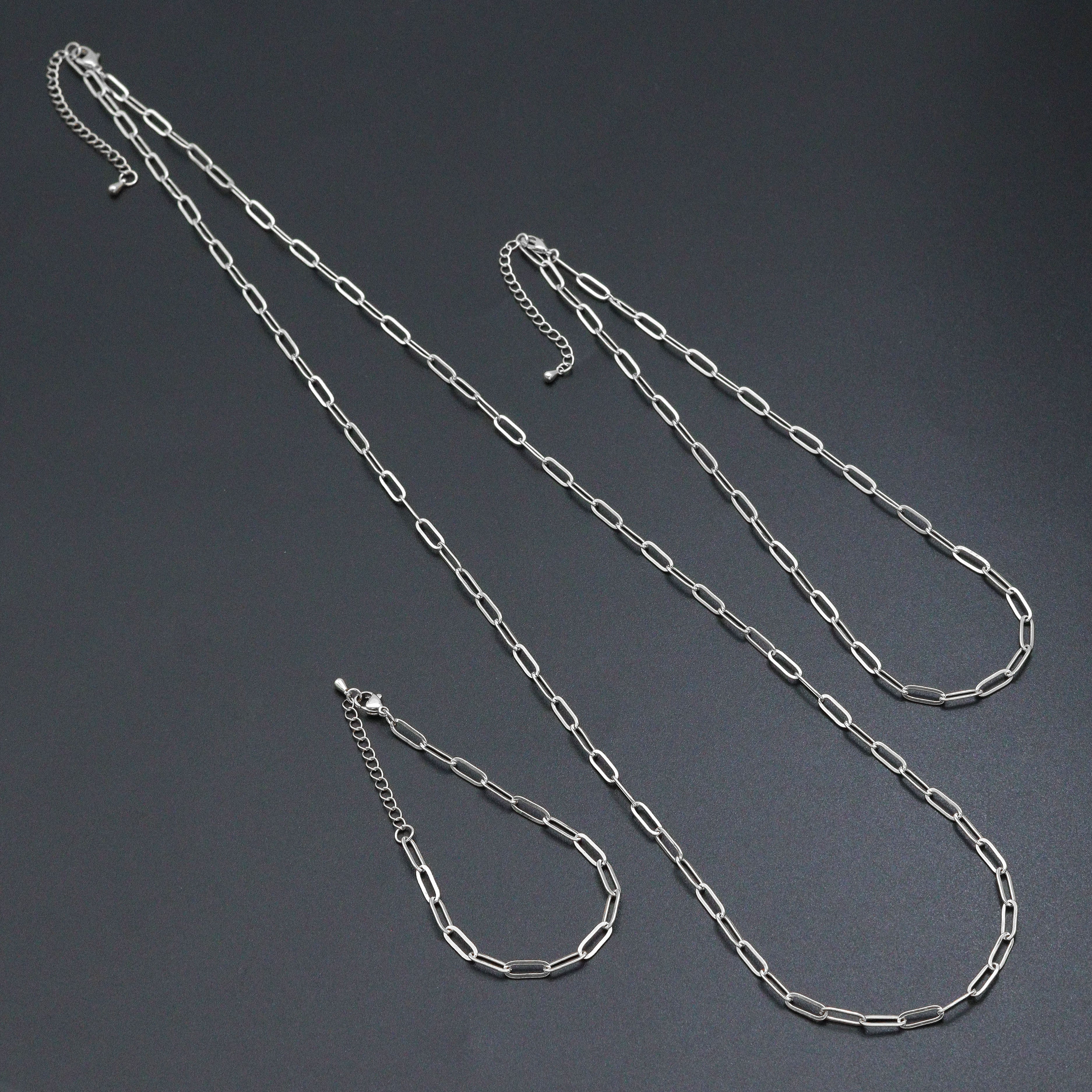 18/16/7 Dainty  Paper Clip Chain Necklace and Bracelet, Sku#LK106