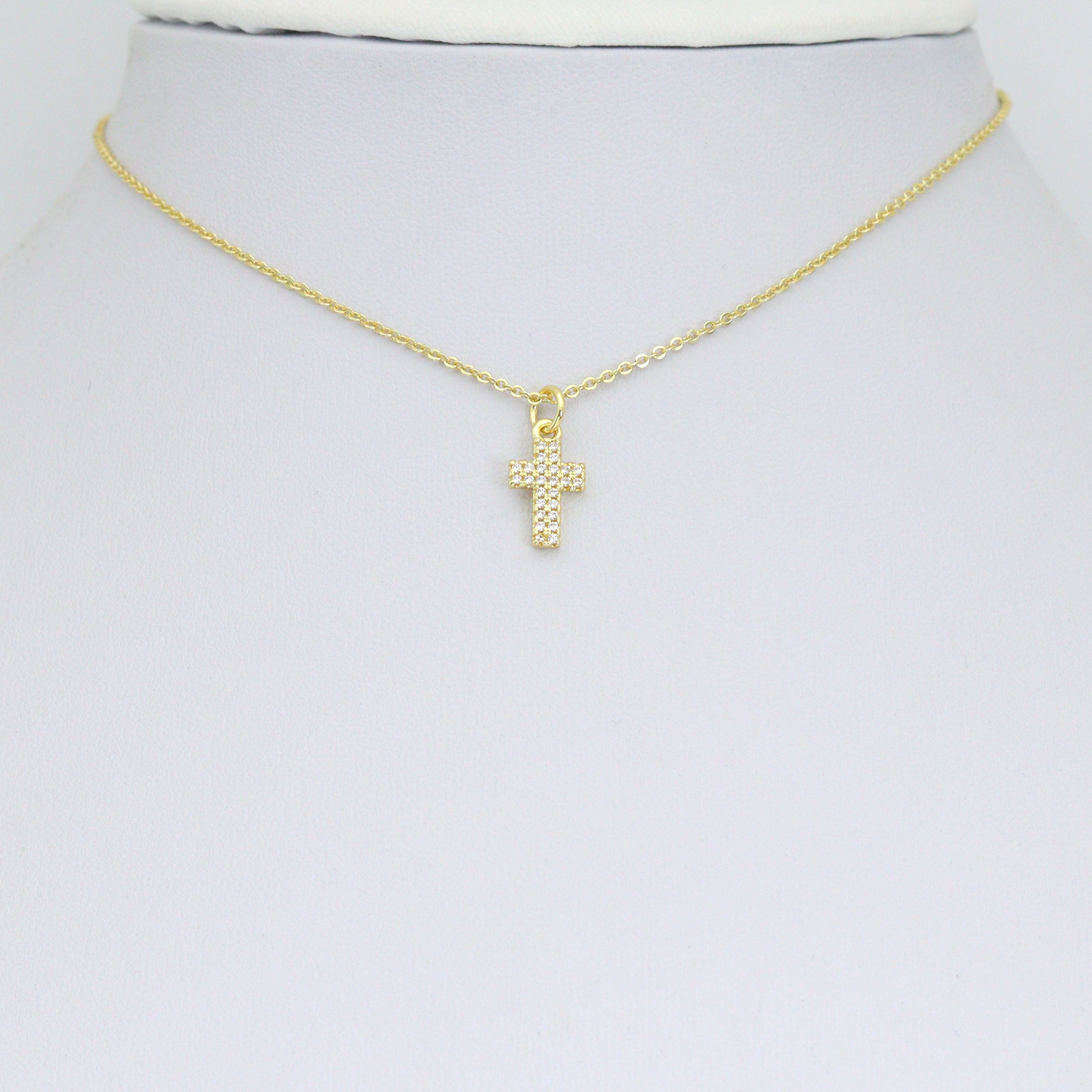 Gold Clear CZ Cross Charm Pendant, Sku#LK1106