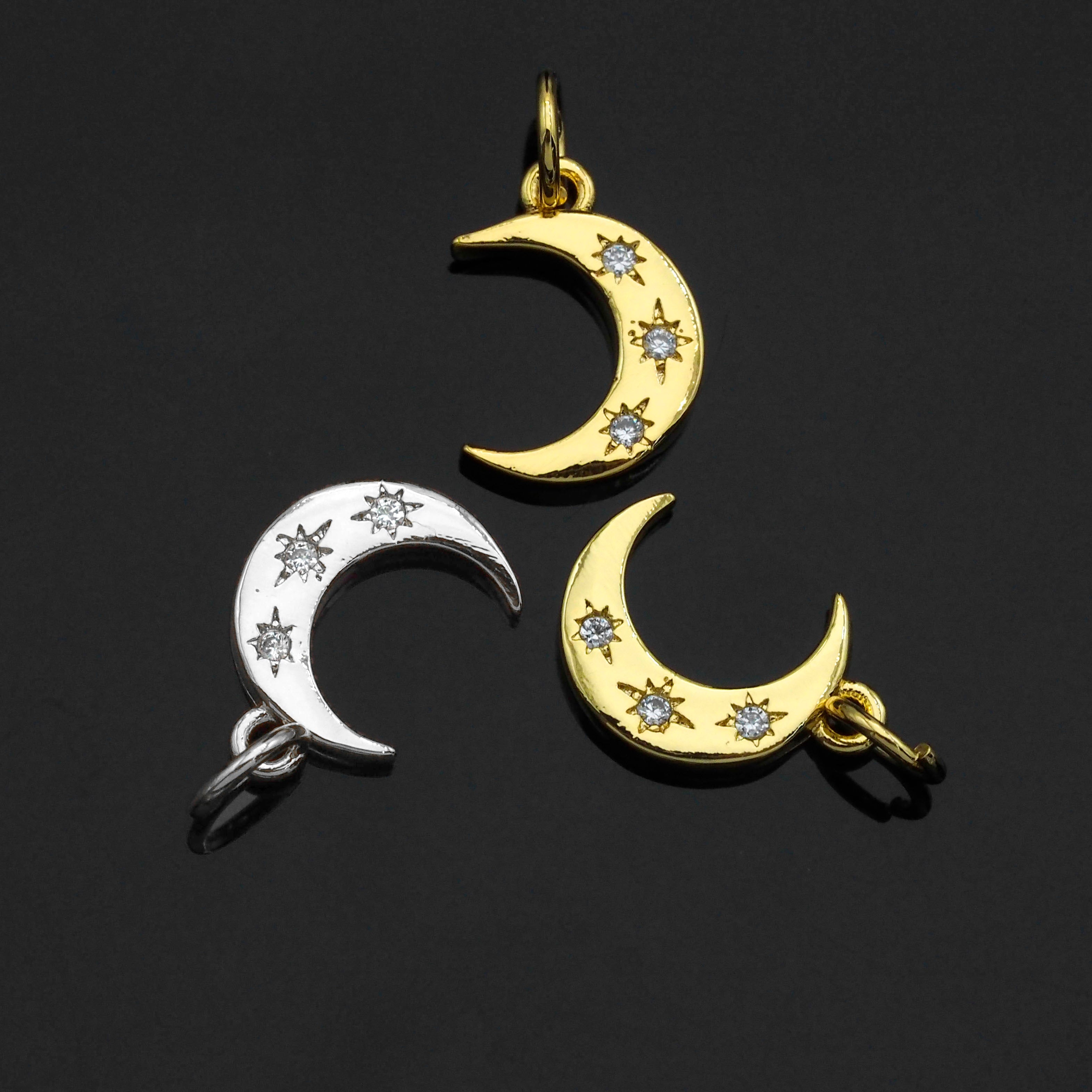 Dainty Gold Star Cresent Moon Charms, Dainty Charms, Moon Pendant, Gold Coin Pendant, Gold Necklace Charms, 9x12mm, Sku#LK114