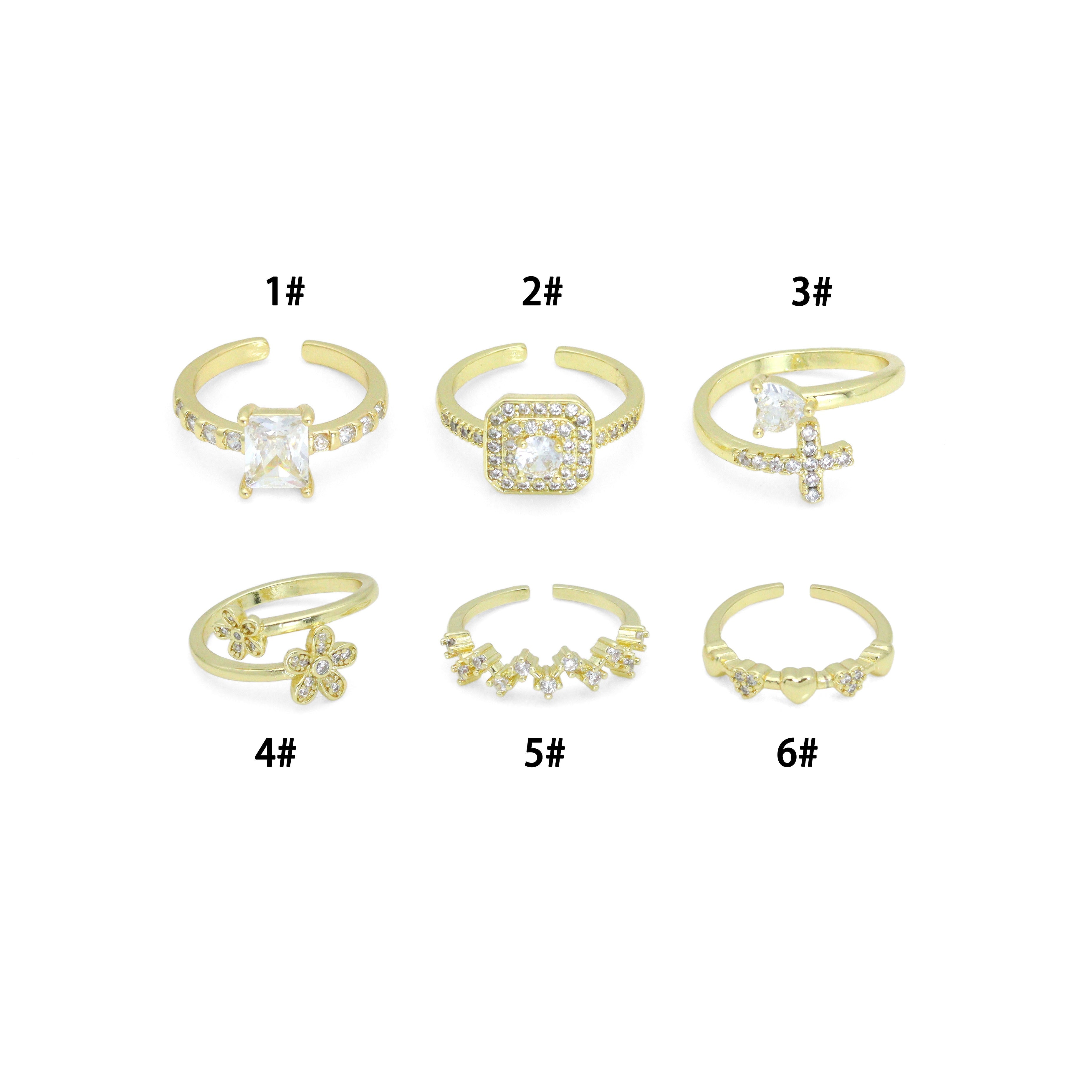 Rectangle, Square, Cross Heart, Flower, Zig zag, Tiny heart adjustable Ring, Sku#LK1272