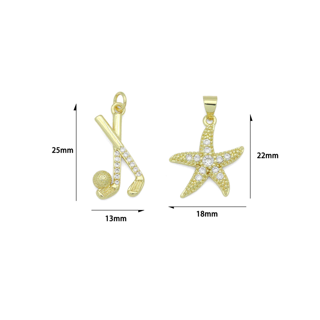 CZ Pave Hockey Stick Ball, Starfish Pendant charm, Sku#LK1274