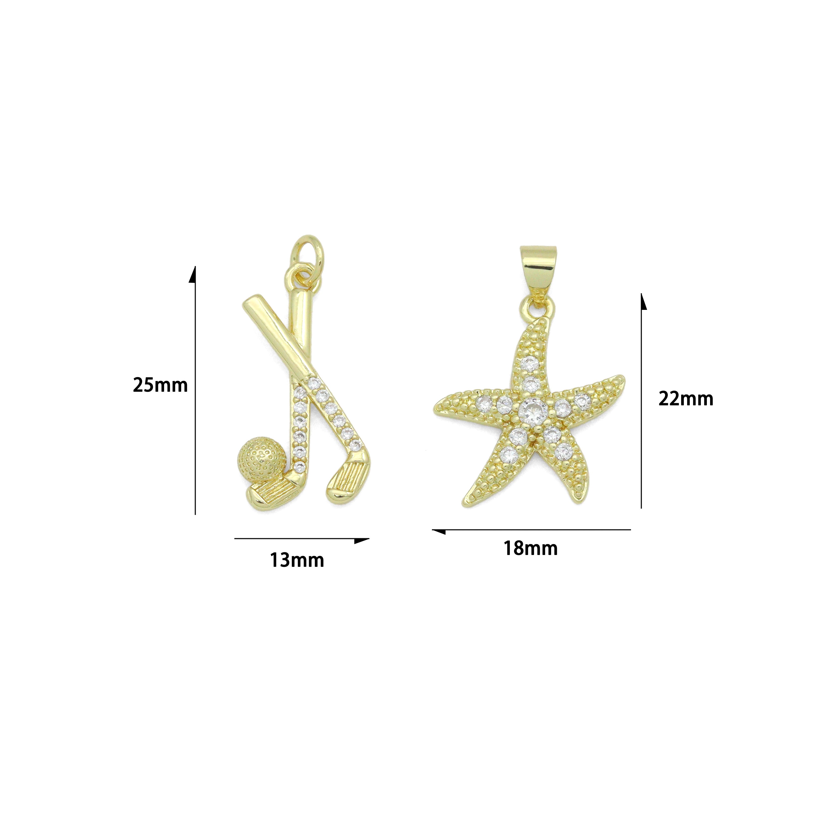 CZ Pave Hockey Stick Ball, Starfish Pendant charm, Sku#LK1274