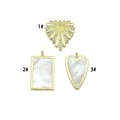 Large Mopther of Pearl Heart Rectangle Shape Charm Pendant, CZ Leaf pendant, Sku#LK1286