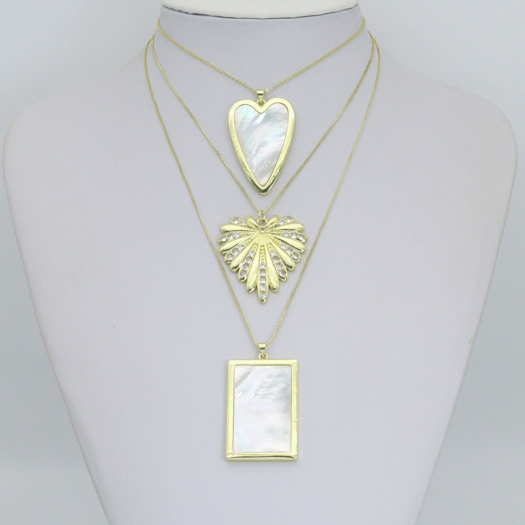Large Mopther of Pearl Heart Rectangle Shape Charm Pendant, CZ Leaf pendant, Sku#LK1286