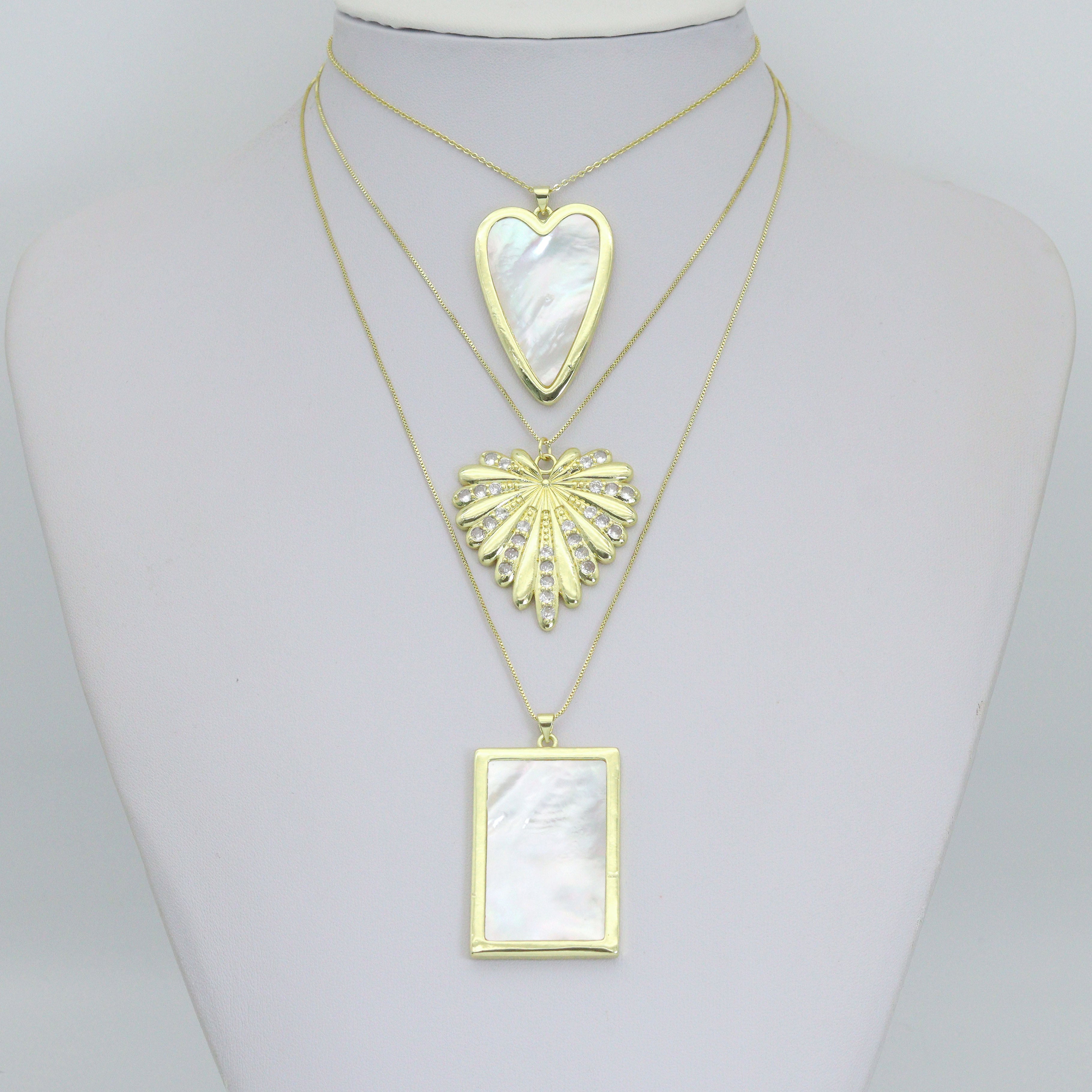 Large Mopther of Pearl Heart Rectangle Shape Charm Pendant, CZ Leaf pendant, Sku#LK1286