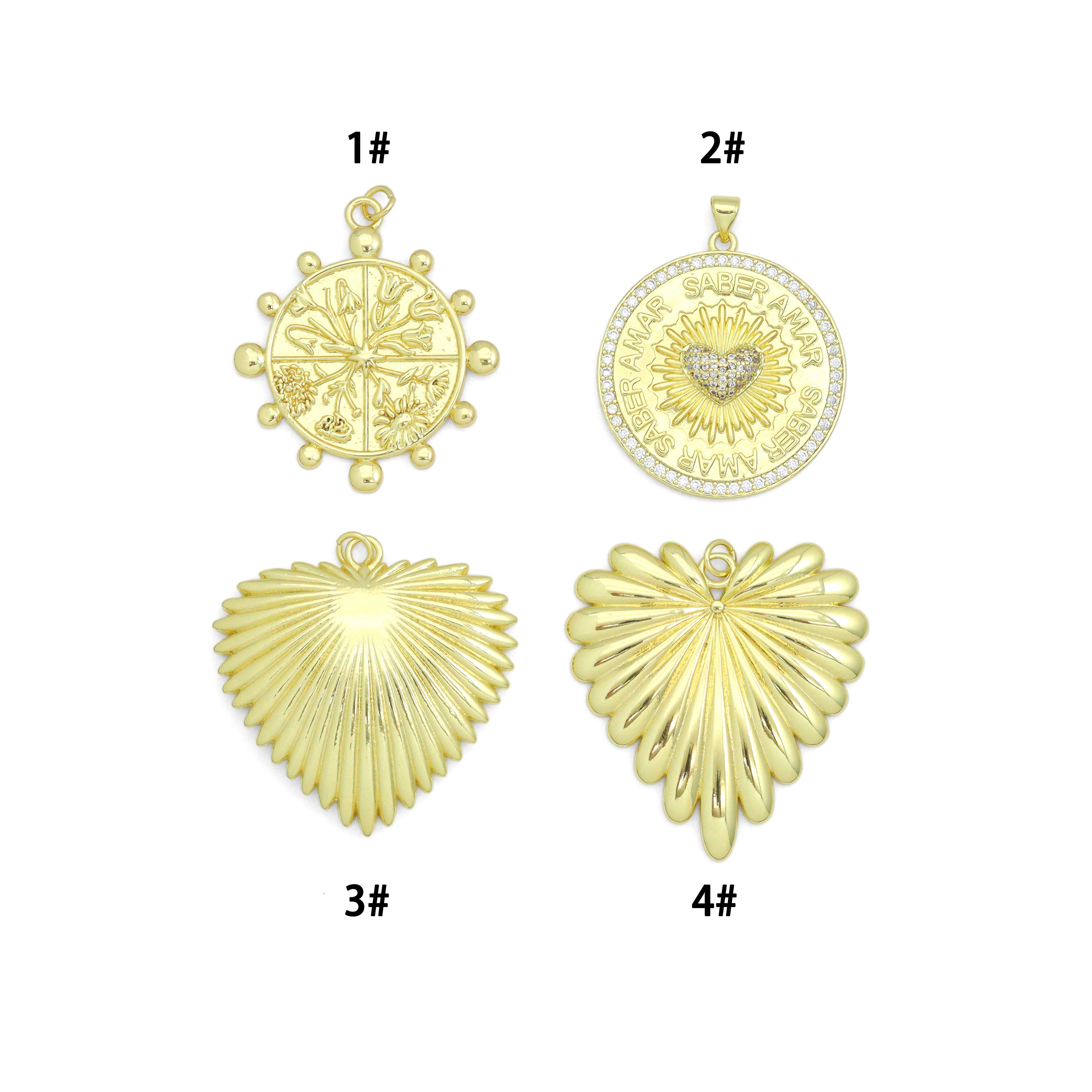 Large Spike Coin, Heart Charm Pendant, Sku#LK1289