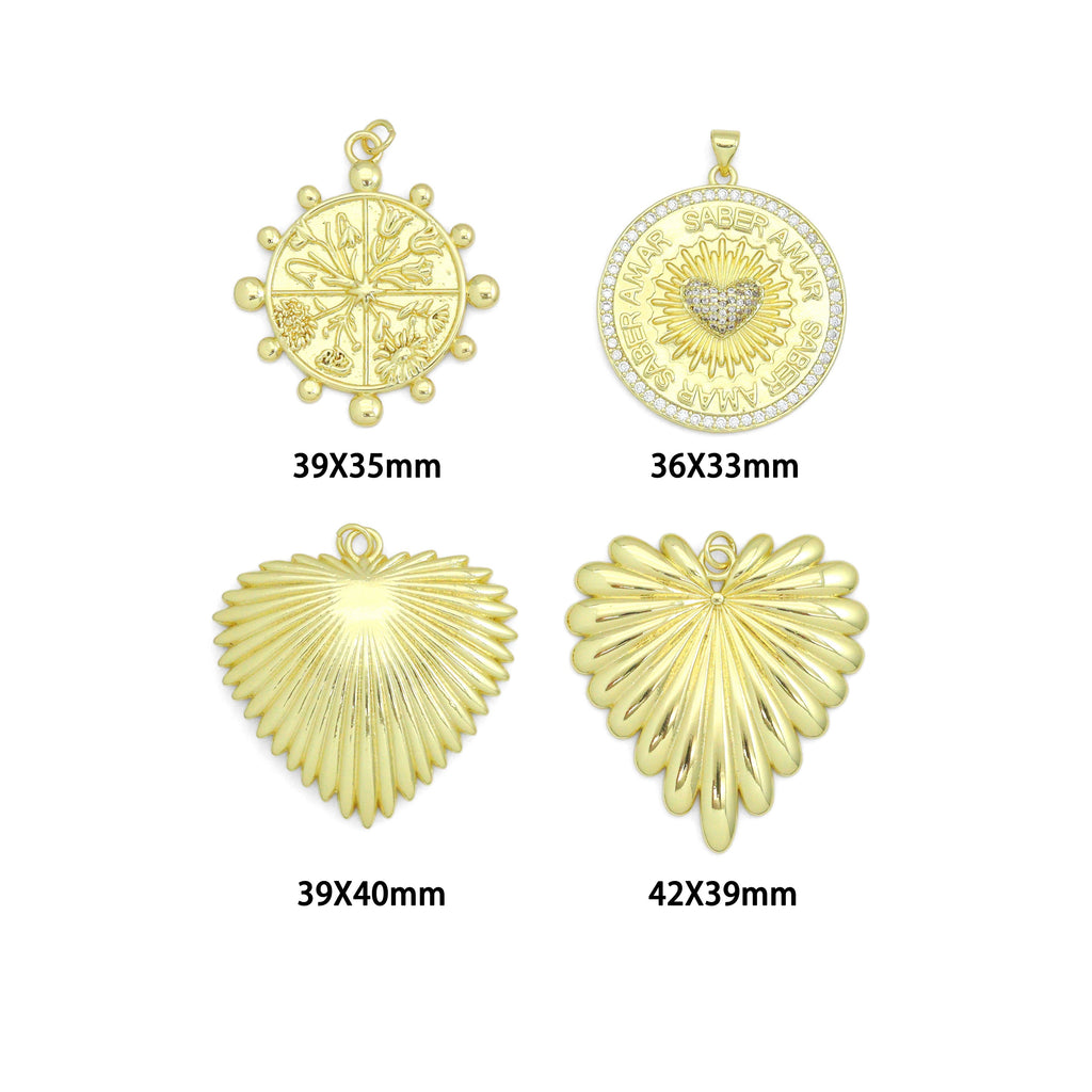 Large Spike Coin, Heart Charm Pendant, Sku#LK1289
