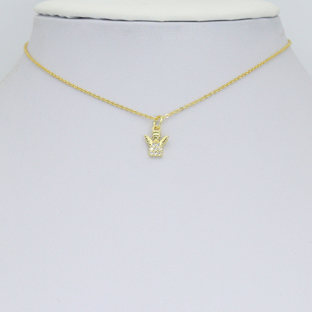 Clear CZ Gold Angel Charm Pendant, Sku#LK1290