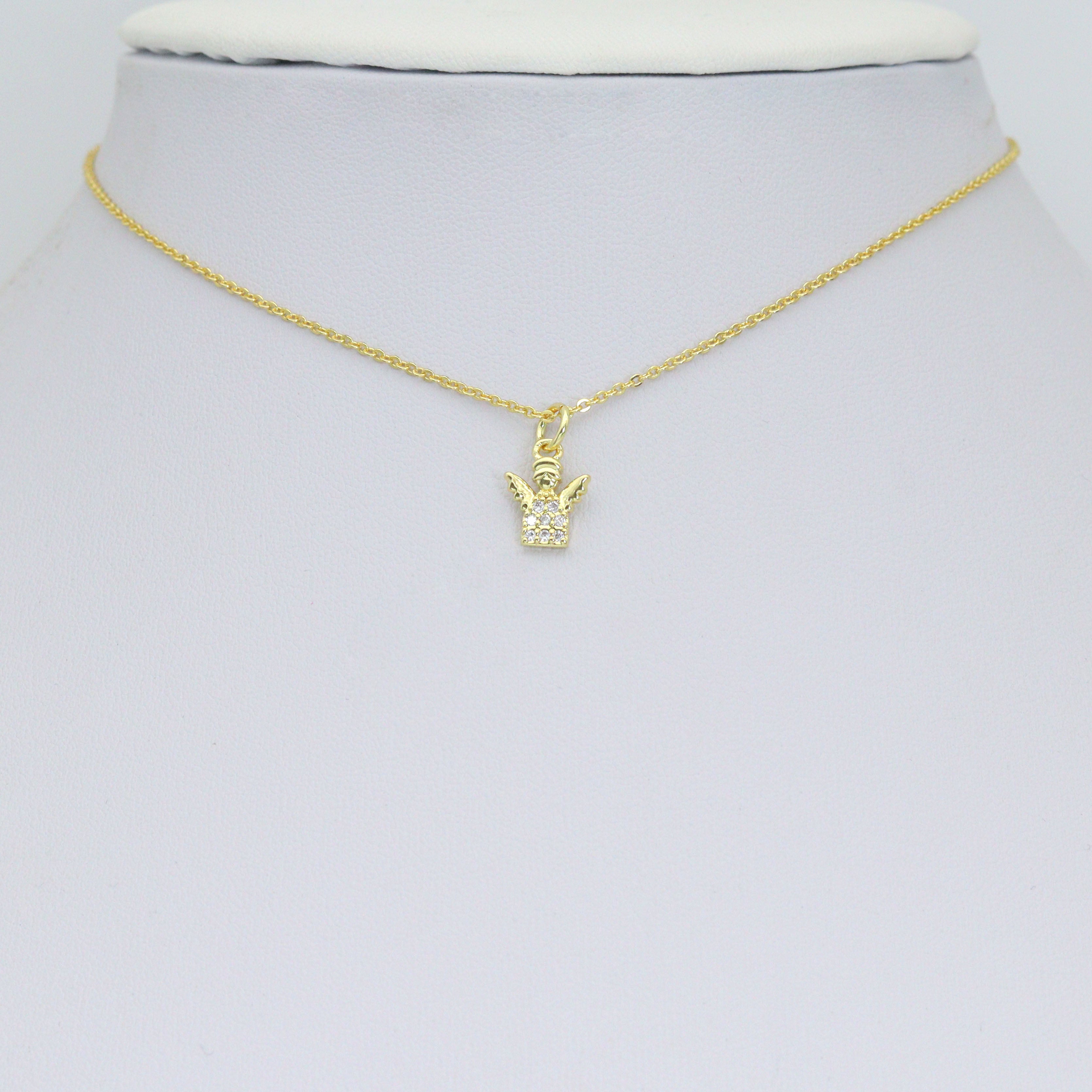 Clear CZ Gold Angel Charm Pendant, Sku#LK1290