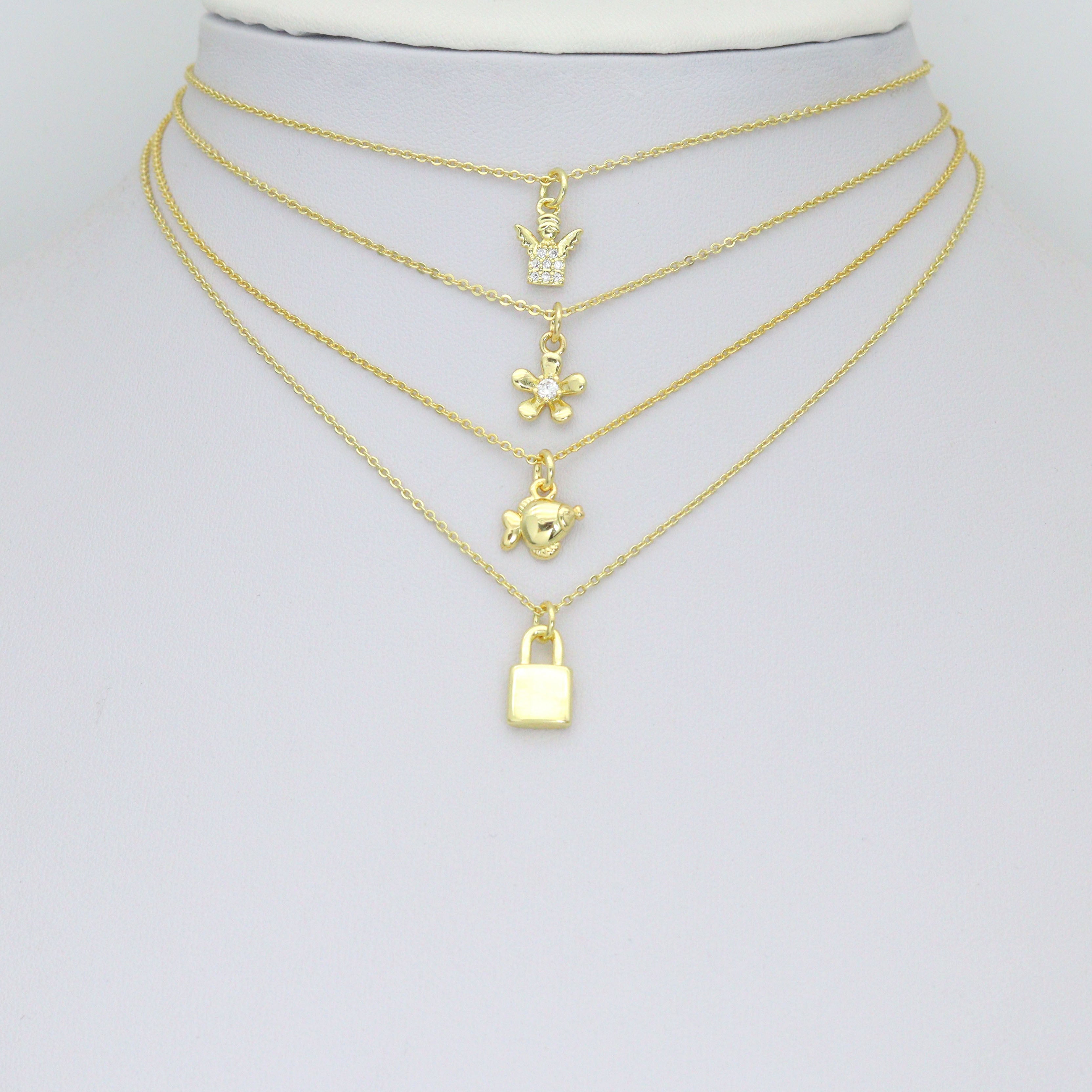 Clear CZ Gold Angel Charm Pendant, Sku#LK1290