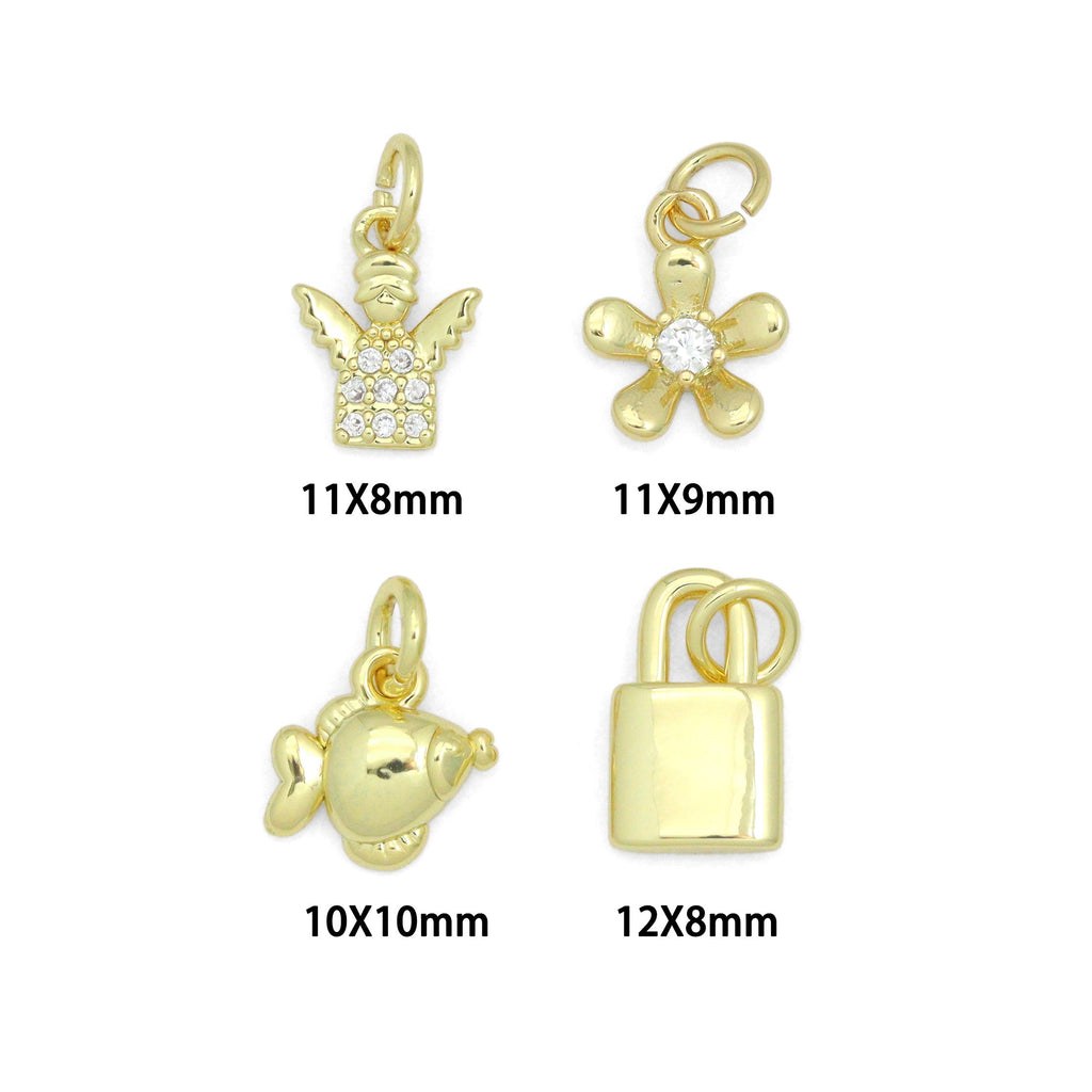 Clear CZ Gold Angel Charm Pendant, Sku#LK1290