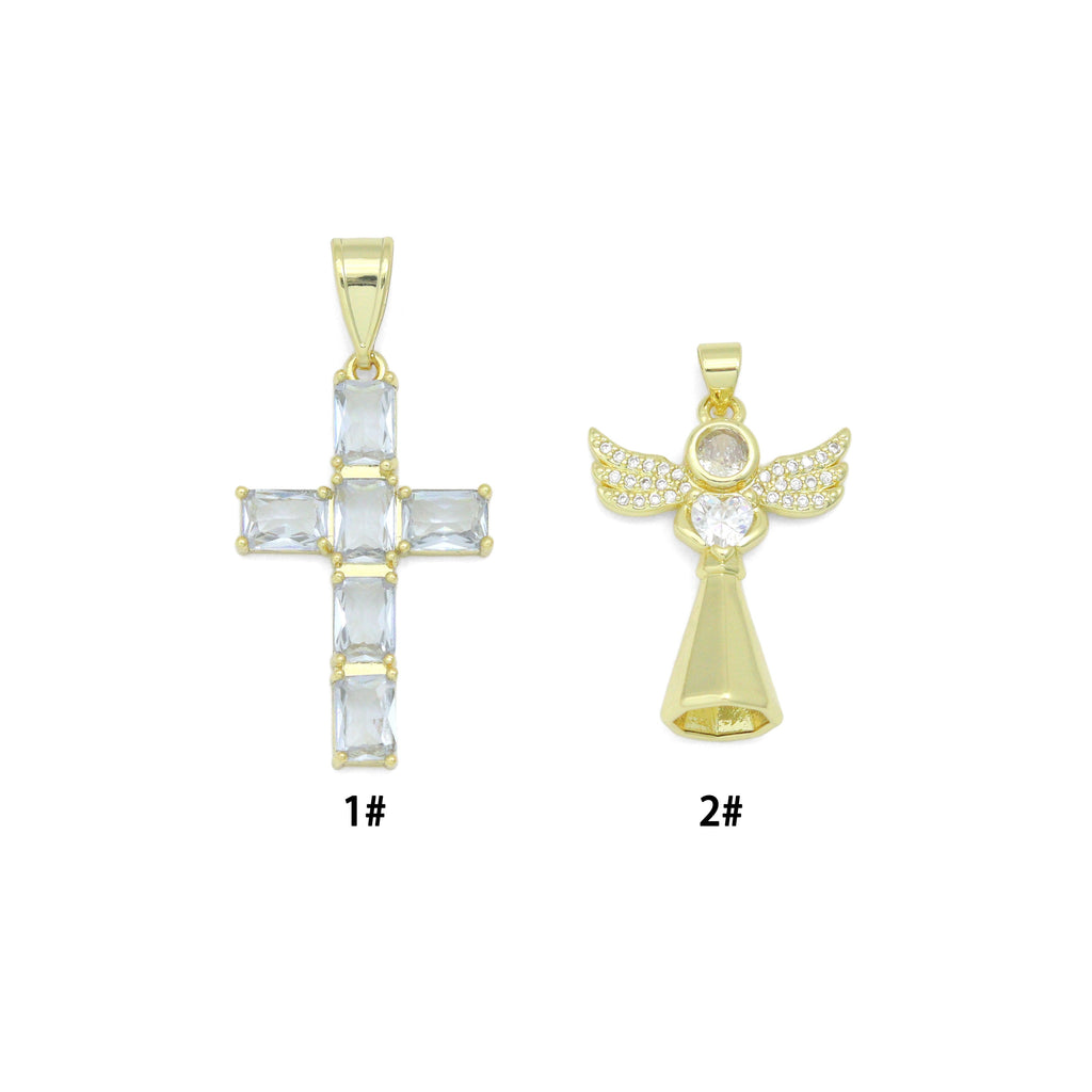 Clear CZ Cross Angel With Swings Charm Pendant, Sku#LK1294