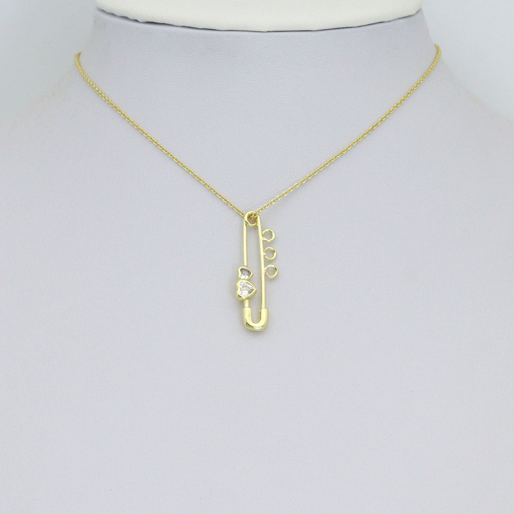 Clear CZ Safety Pin Shape Charm Pendant, Sku#LK1296
