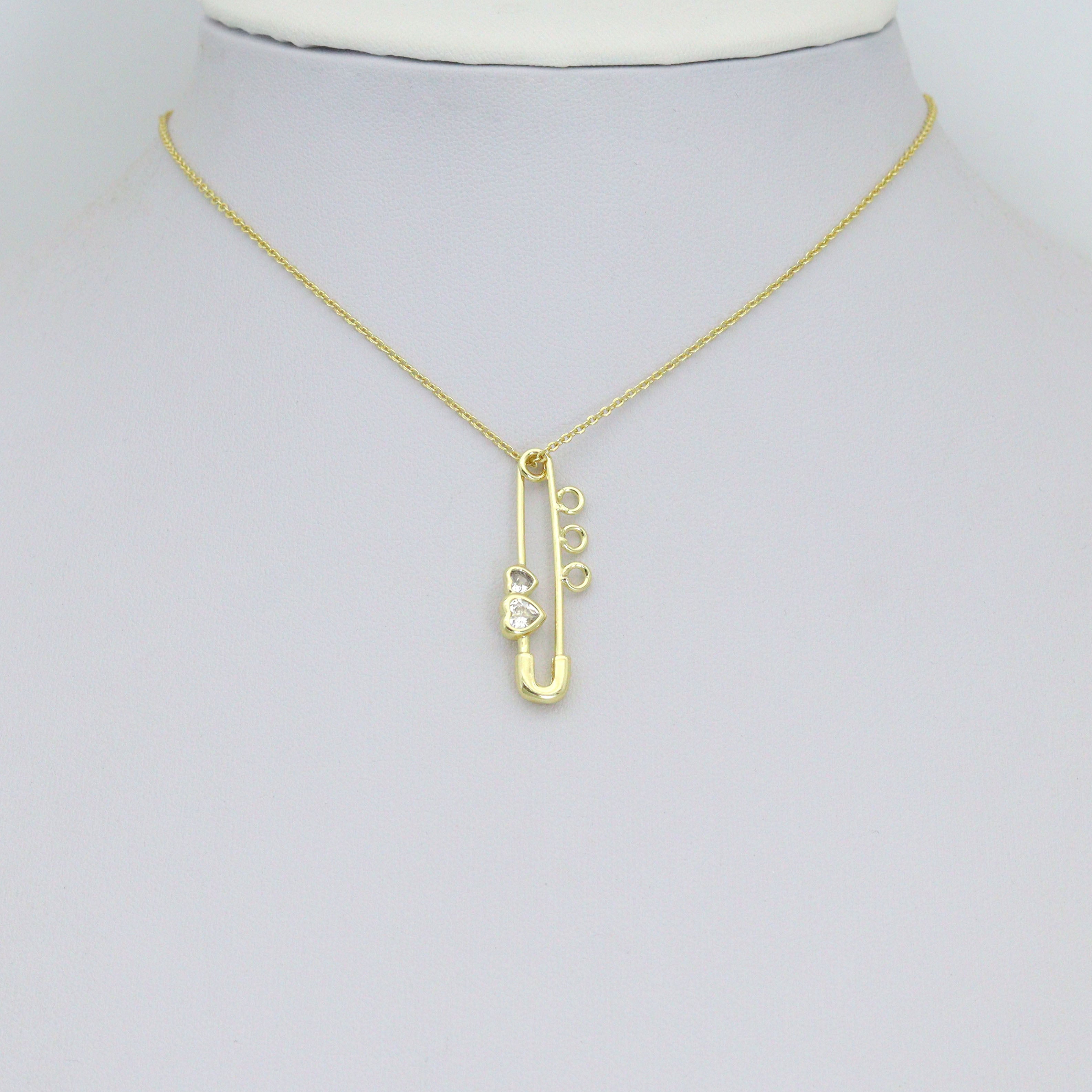 Clear CZ Safety Pin Shape Charm Pendant, Sku#LK1296