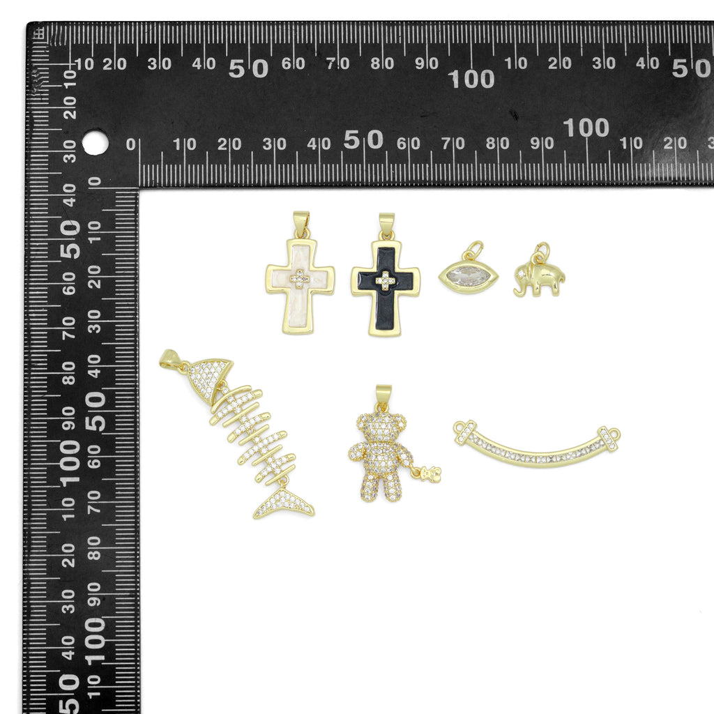 Cross Bear Fish Eye Elephant Bar Charm Pendant, Sku#LK1298