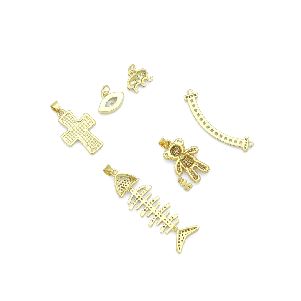 Cross Bear Fish Eye Elephant Bar Charm Pendant, Sku#LK1298