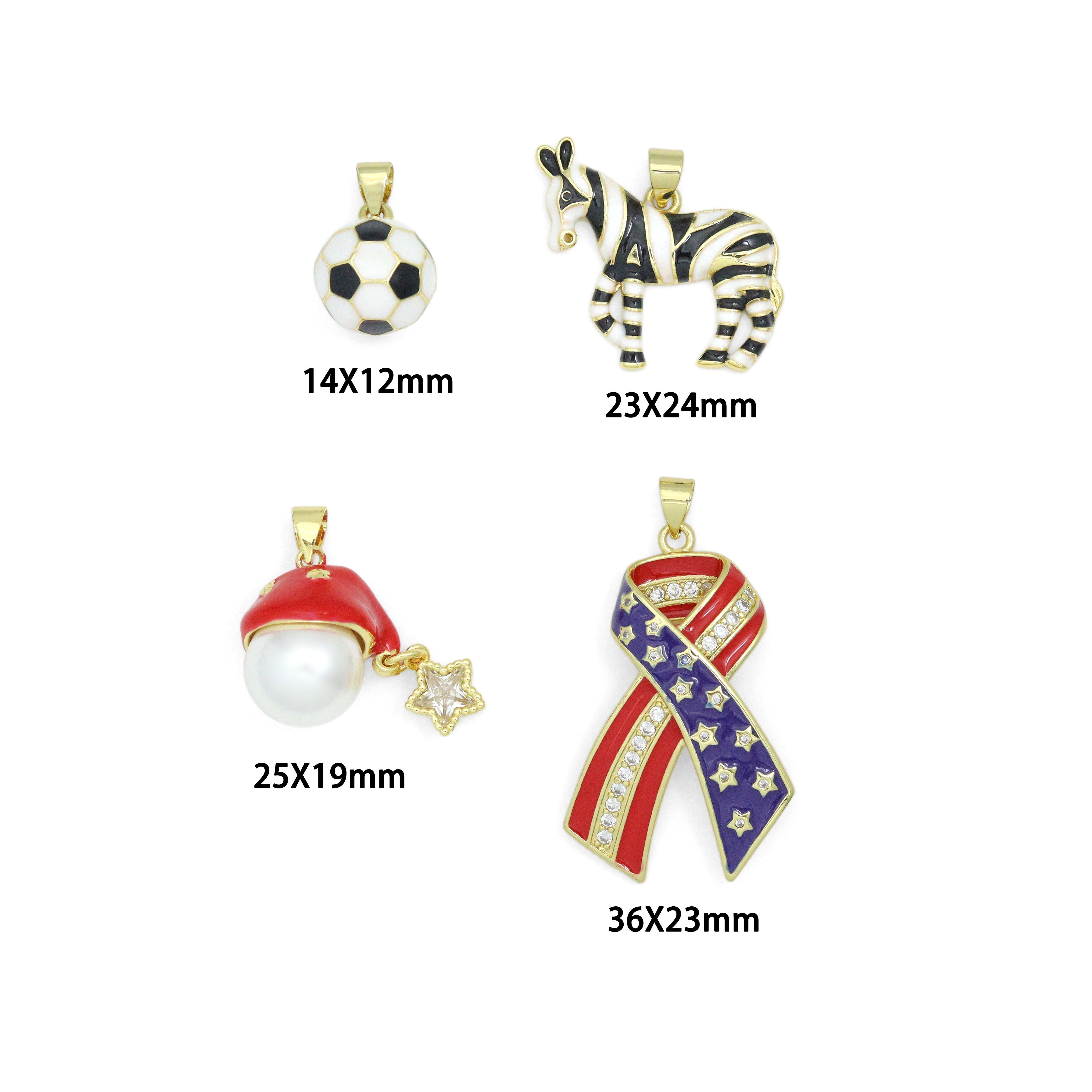 American Flag Ribbon, Zebra Soccer ball Santa Hat Charm Pendant, Sku#LK1300