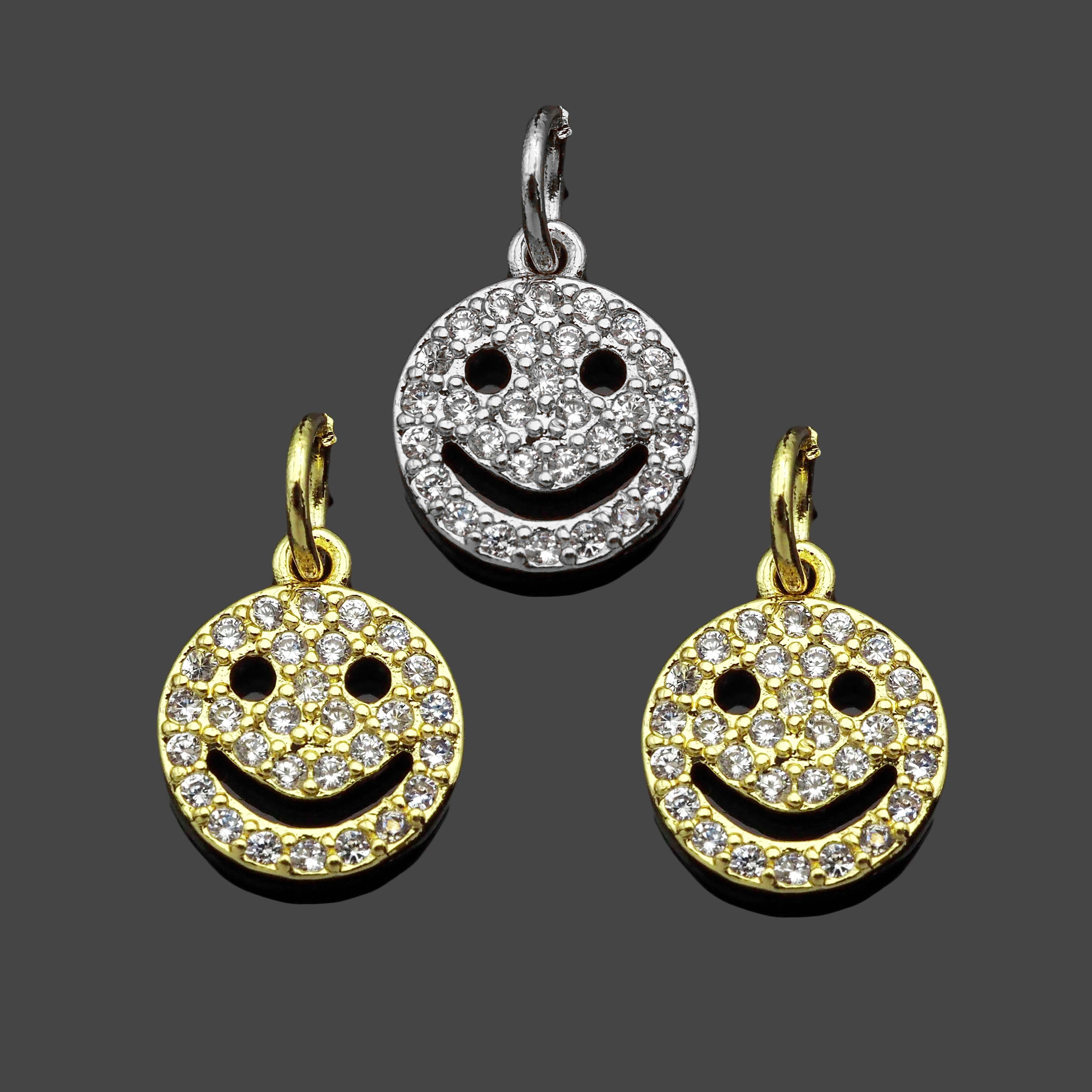 CZ Micro Pave Smiley Face Shape Pendant/Charm,Cubic Zirconia Charm, Necklace Bracelet Earring Charm Pendant,9x11mm, Sku#LK218