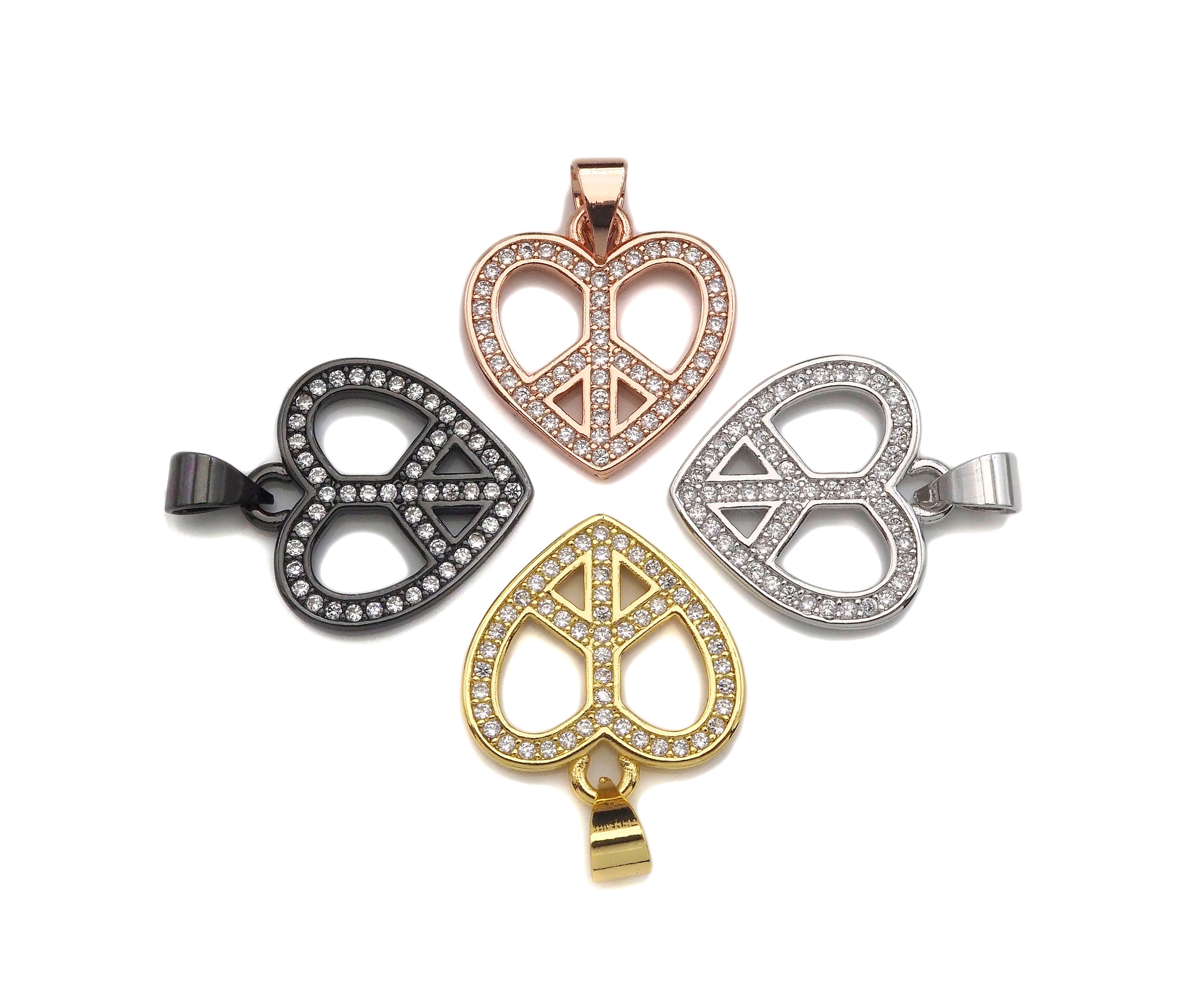 CZ Micro Pave Pearce Heart Charm/Pendant, Heart Charm,Peace heart Pave Pendant, Gold plated heart ,17mm, Sku#LK78