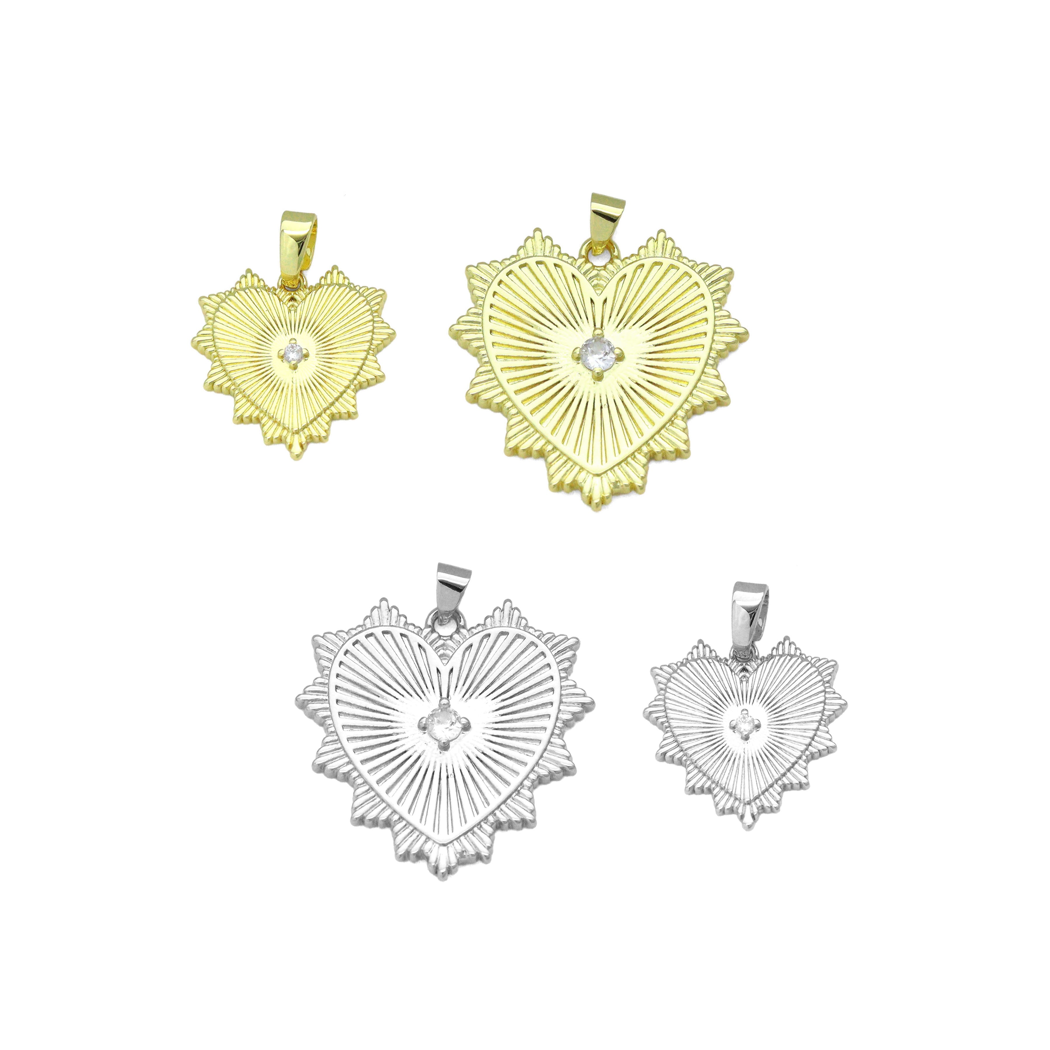 Diamond CZ Spike Heart Charm Pendant, Sku#LX791