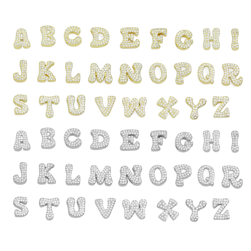 Gold Silver CZ Gold Alphabet Initial Letter Charm Pendant Bead,Sku#LX888