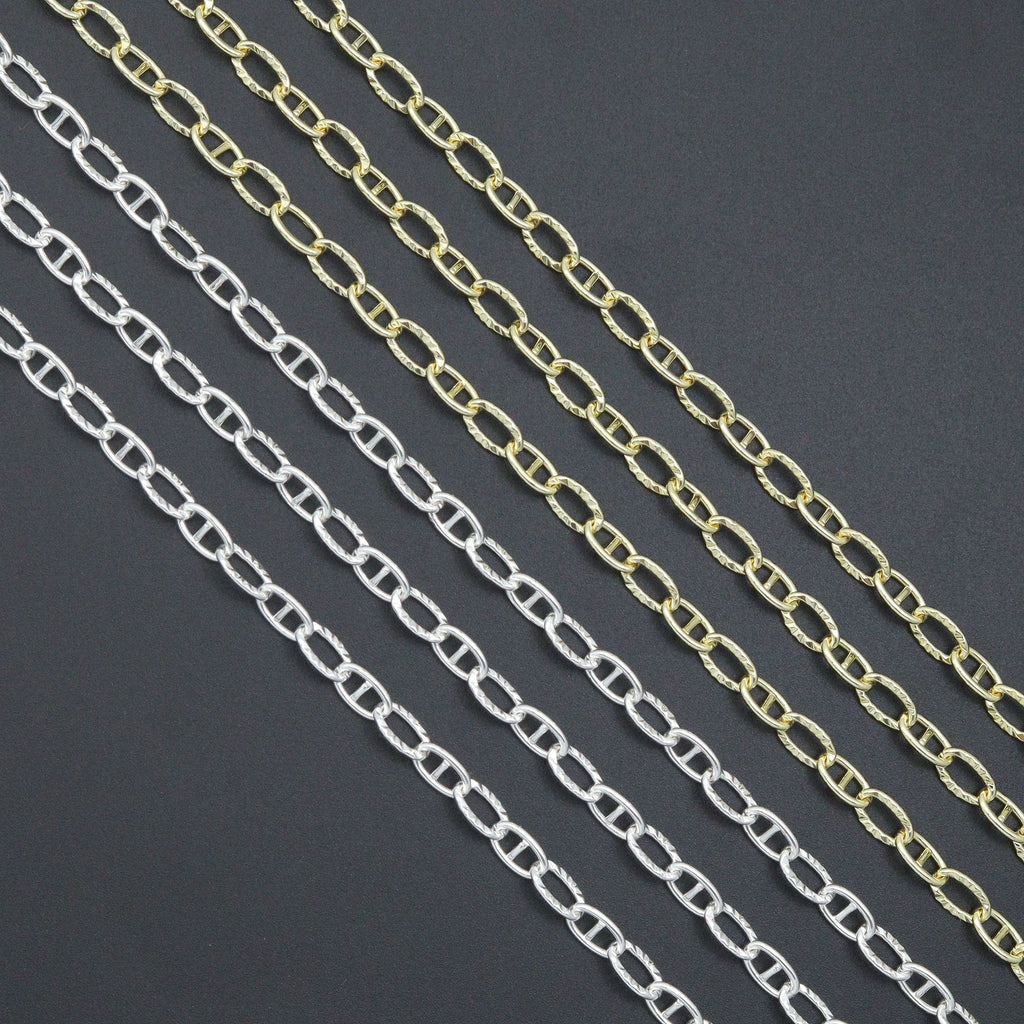 Gold Silver hammered Oval Anchor Chain by Yard, LX908