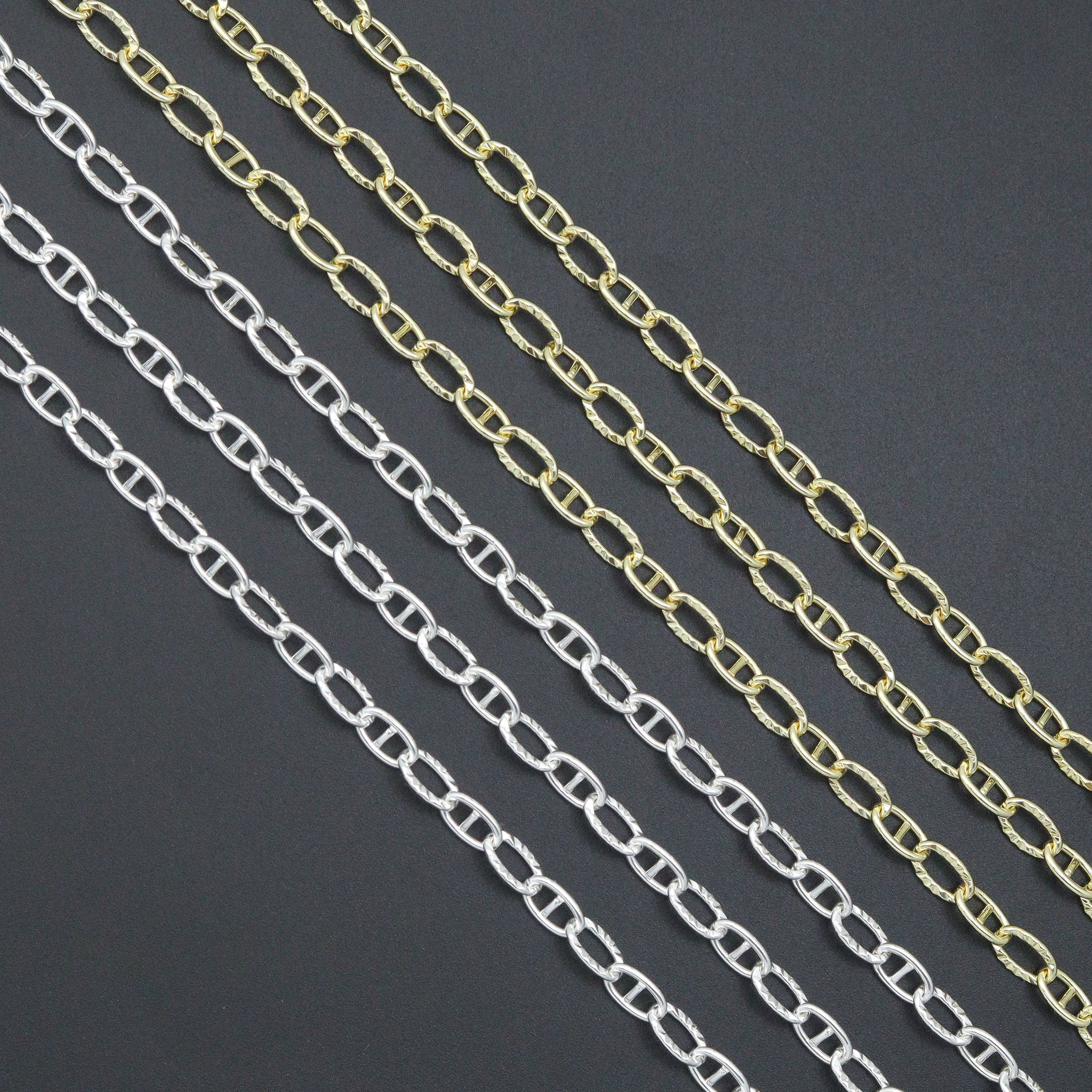 Gold Silver hammered Oval Anchor Chain by Yard, LX908
