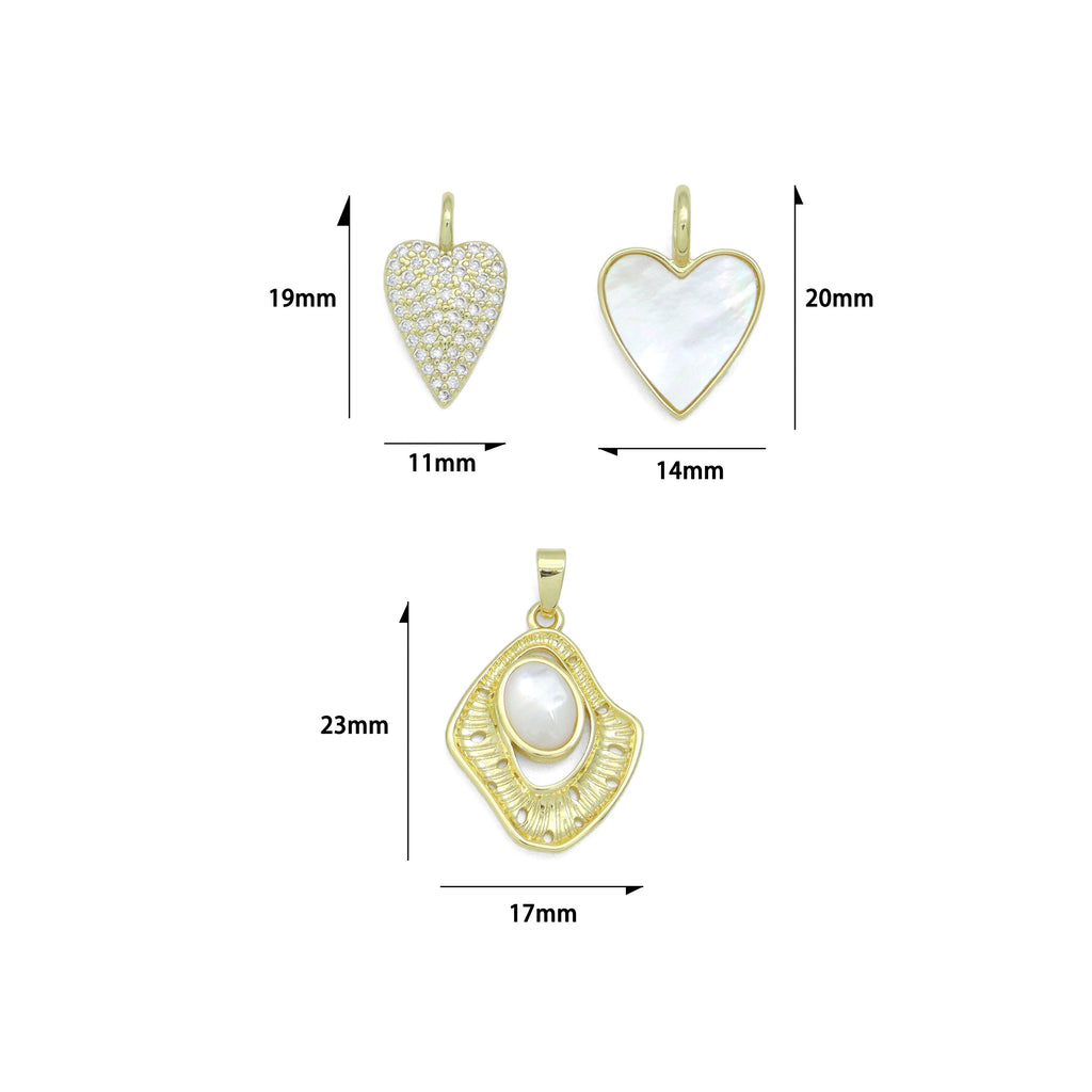CZ Heart, Mother of Pearl Heart, Oval Pearl Pendant charm, Sku#LX917