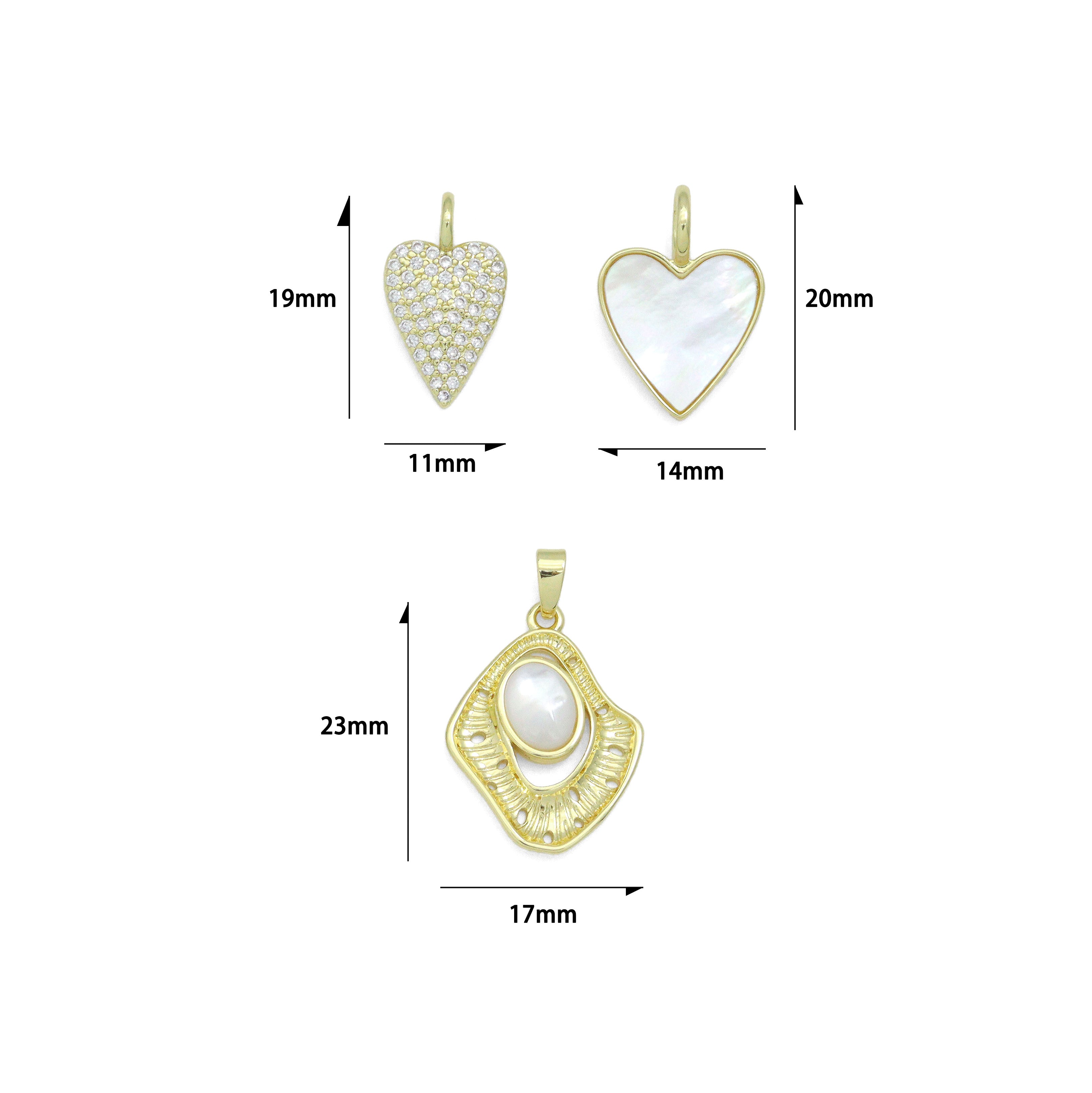 CZ Heart, Mother of Pearl Heart, Oval Pearl Pendant charm, Sku#LX917