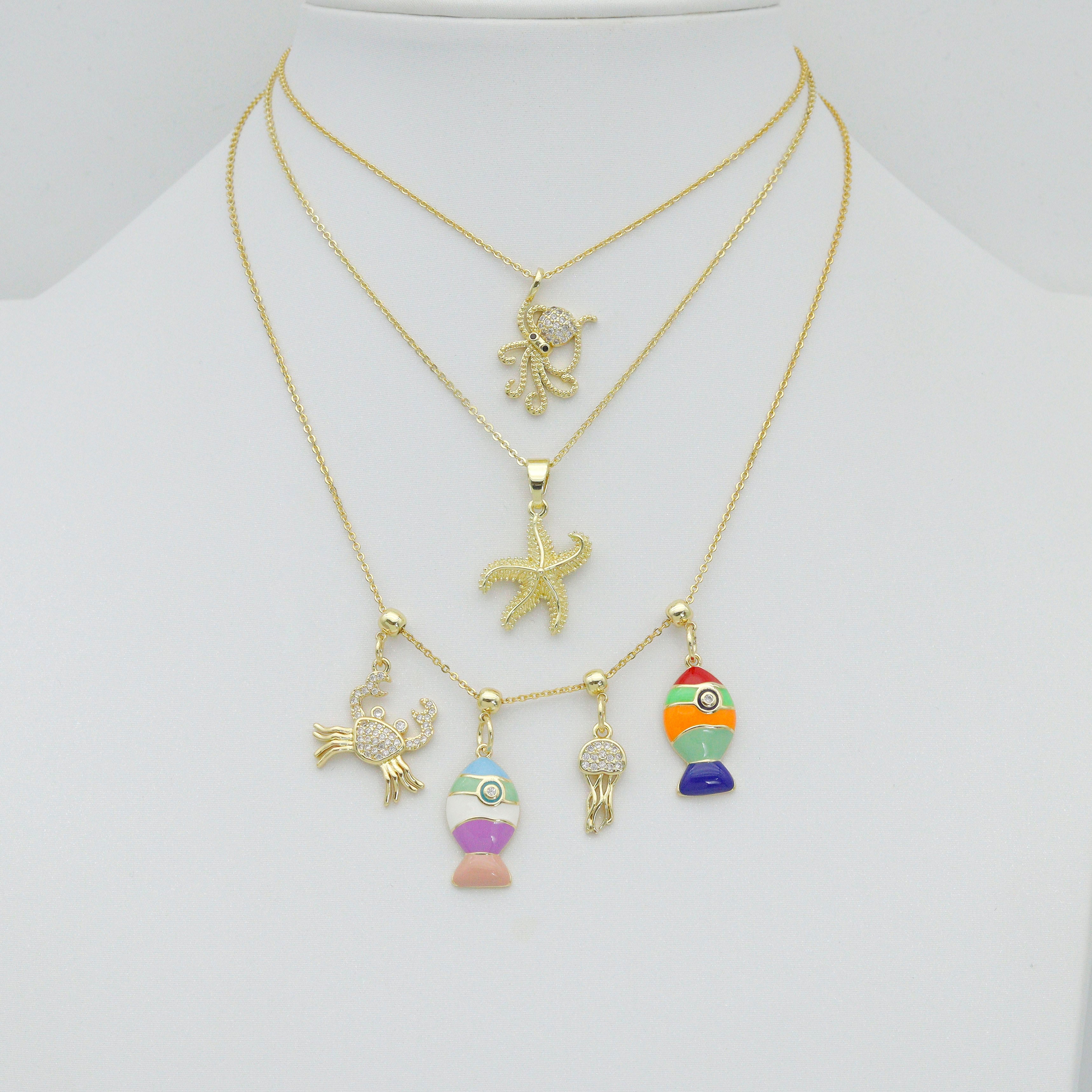 Starfish Colorful Fish Jellyfish Crab Octopus Pendant charm , Sku#LX923