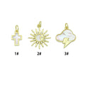 Mother of Pearl Cross Clouds Sun Pendant charm, Sku#LX924