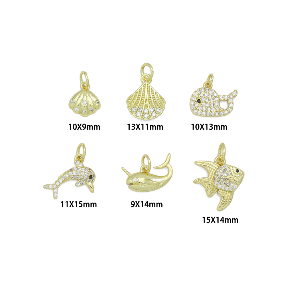 Clear CZ Gold Shell Fish Dolphin whale Pendant charm, Sku#LX925
