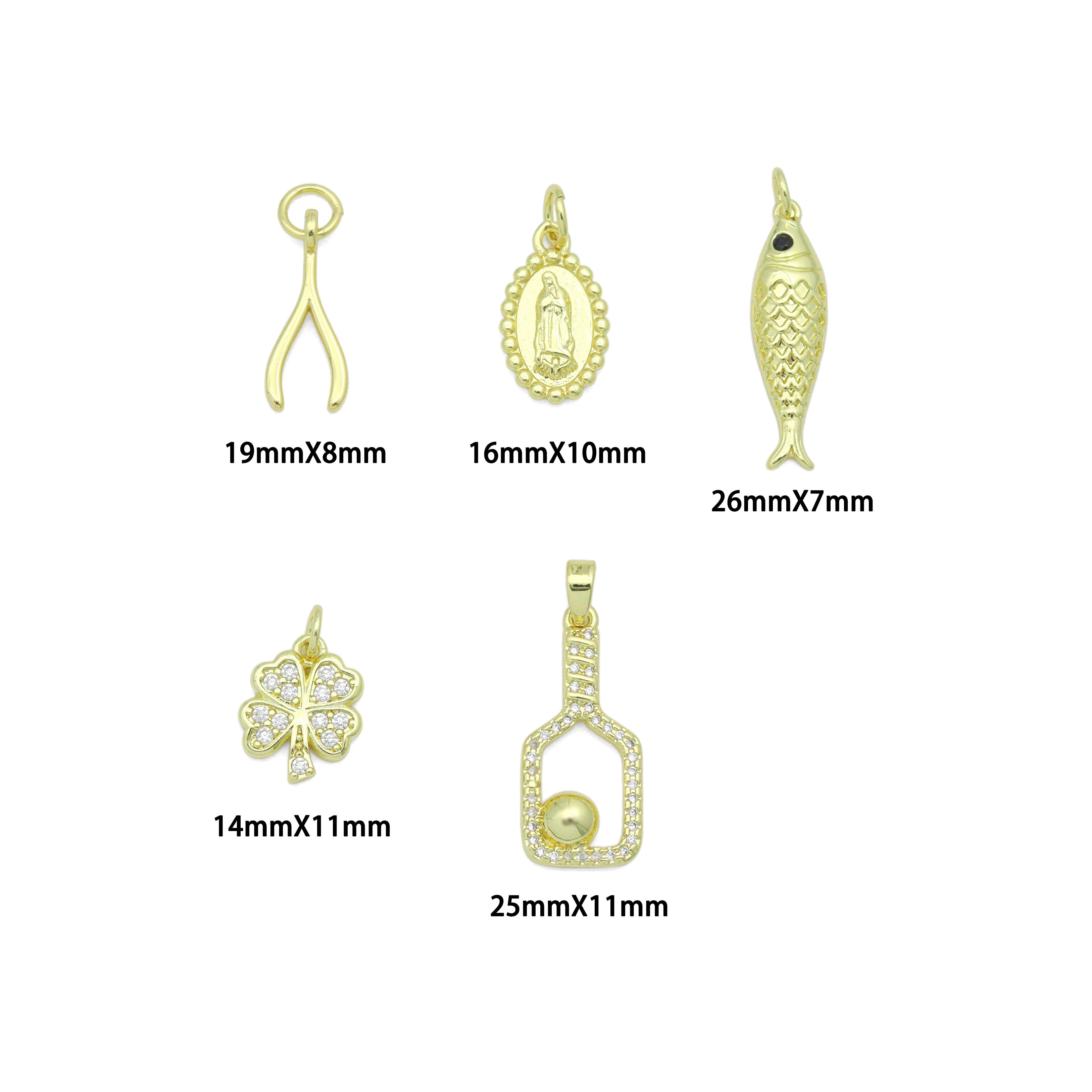 picklebal racket, Wishbone, Fish Clover, Oval Mary Pendant charm for Necklace Bracelet Jewelry Making Supply, Sku#LX926