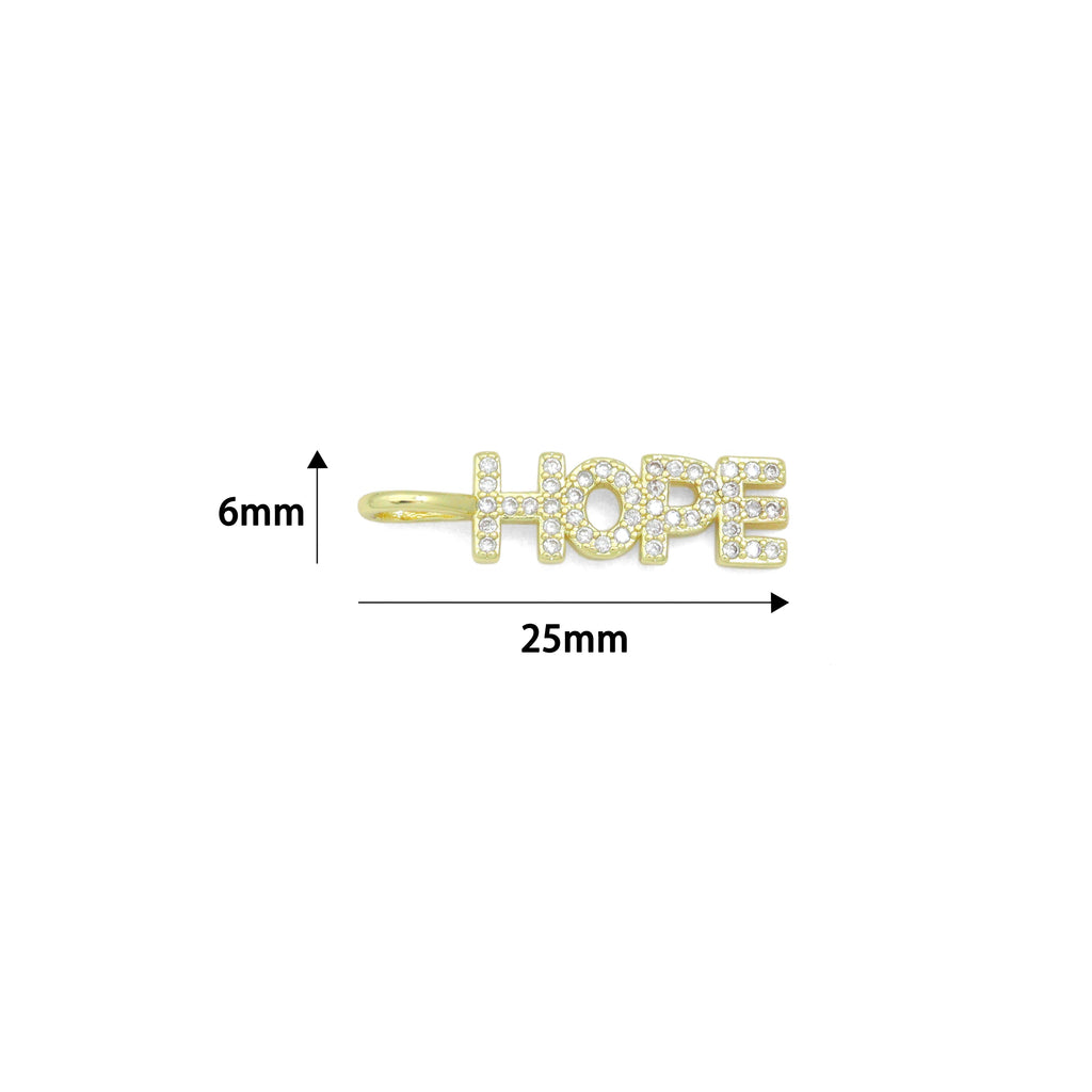 Clear CZ Gold Hope Word Pendant charm for Necklace Bracelet Jewelry Making Supply, Sku#LX928