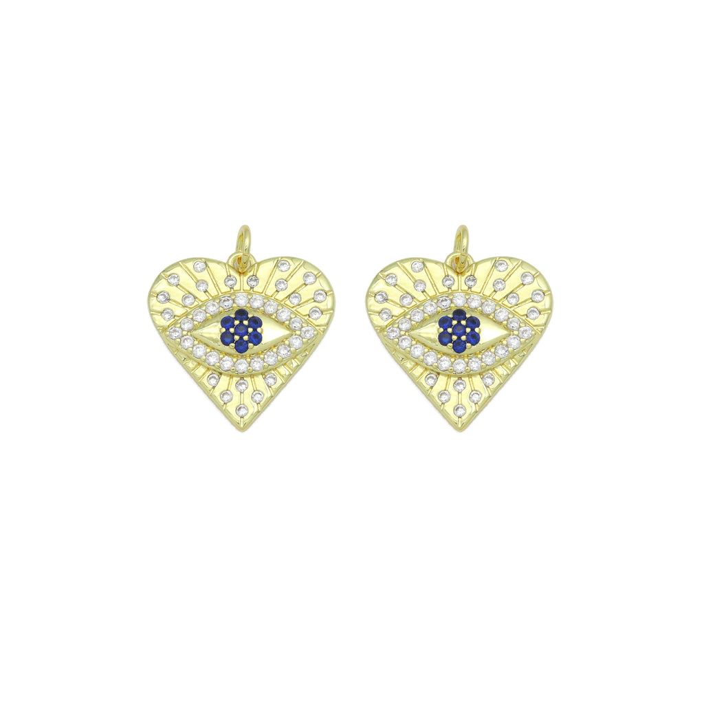 Blue CZ Evil Eye Heart charm For Necklace Bracelet Jewelry Making Supply, Sku#LX934