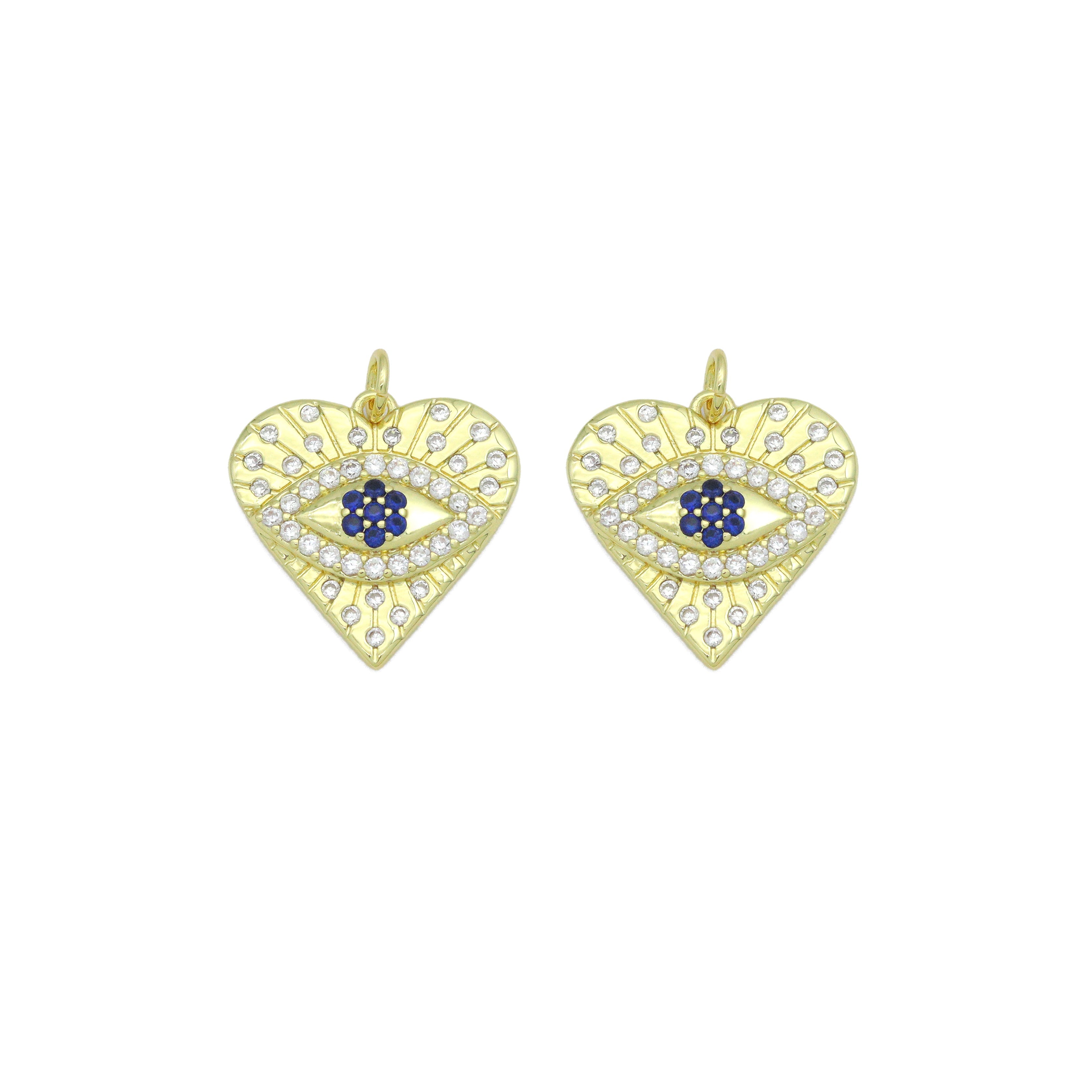 Blue CZ Evil Eye Heart charm For Necklace Bracelet Jewelry Making Supply, Sku#LX934