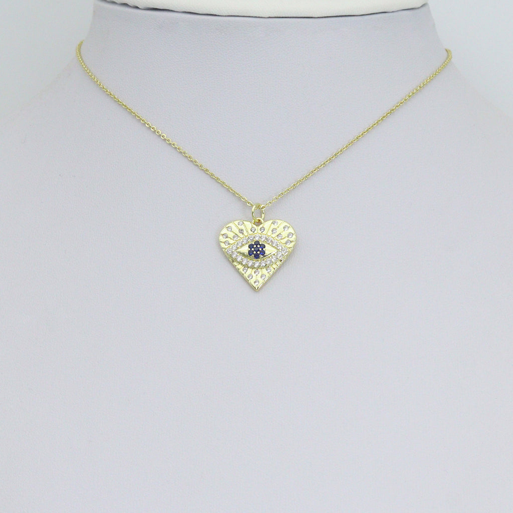 Blue CZ Evil Eye Heart charm For Necklace Bracelet Jewelry Making Supply, Sku#LX934