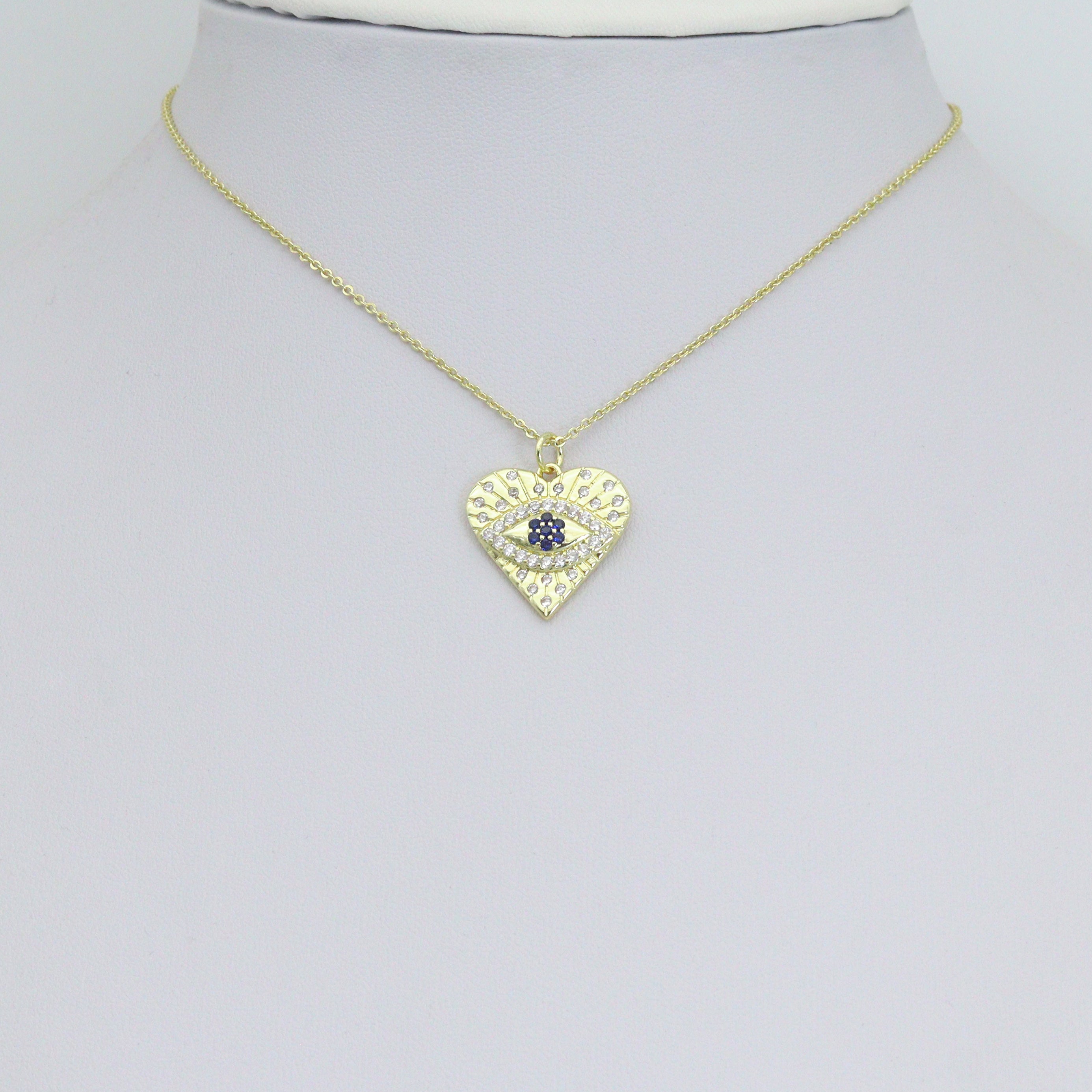 Blue CZ Evil Eye Heart charm For Necklace Bracelet Jewelry Making Supply, Sku#LX934