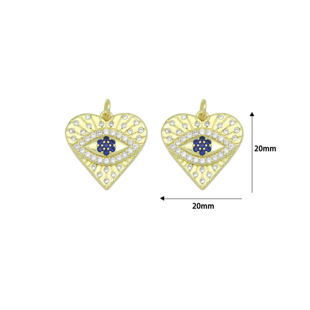 Blue CZ Evil Eye Heart charm For Necklace Bracelet Jewelry Making Supply, Sku#LX934