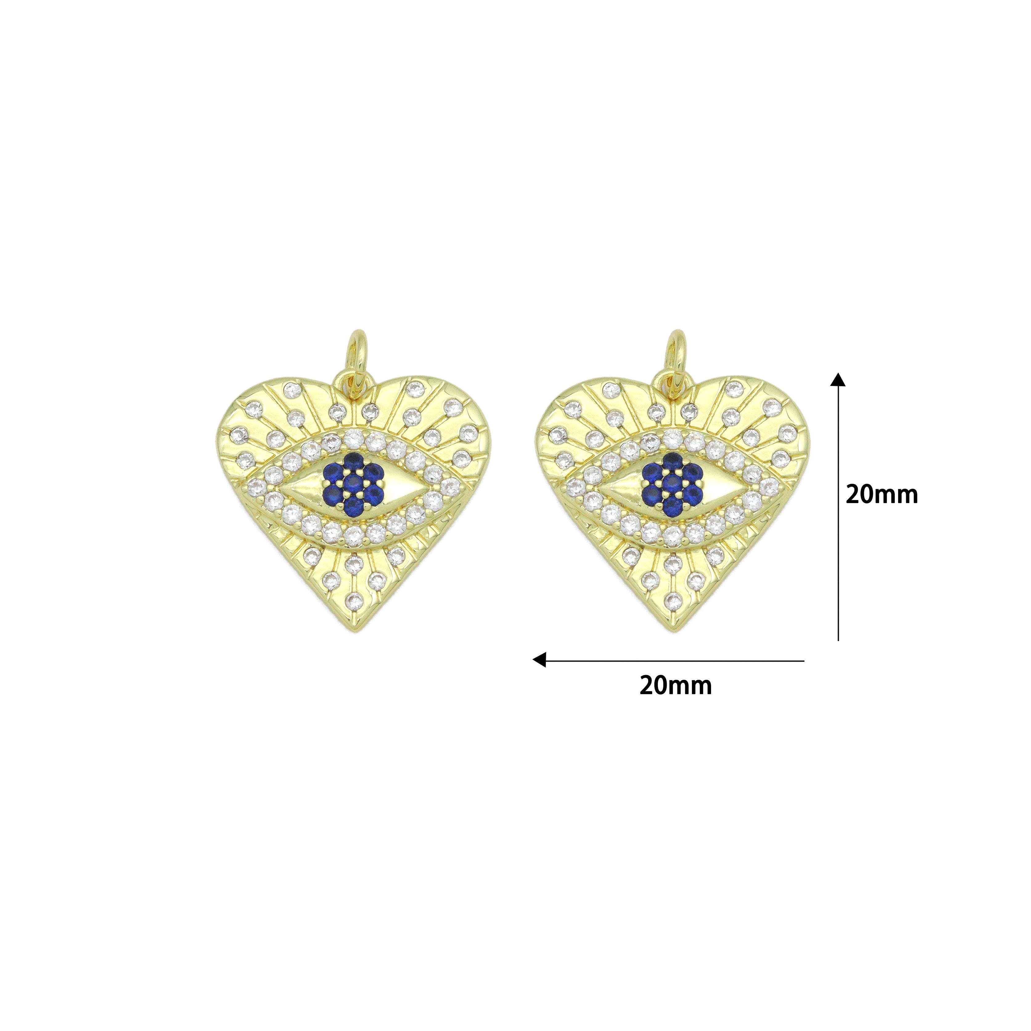 Blue CZ Evil Eye Heart charm For Necklace Bracelet Jewelry Making Supply, Sku#LX934