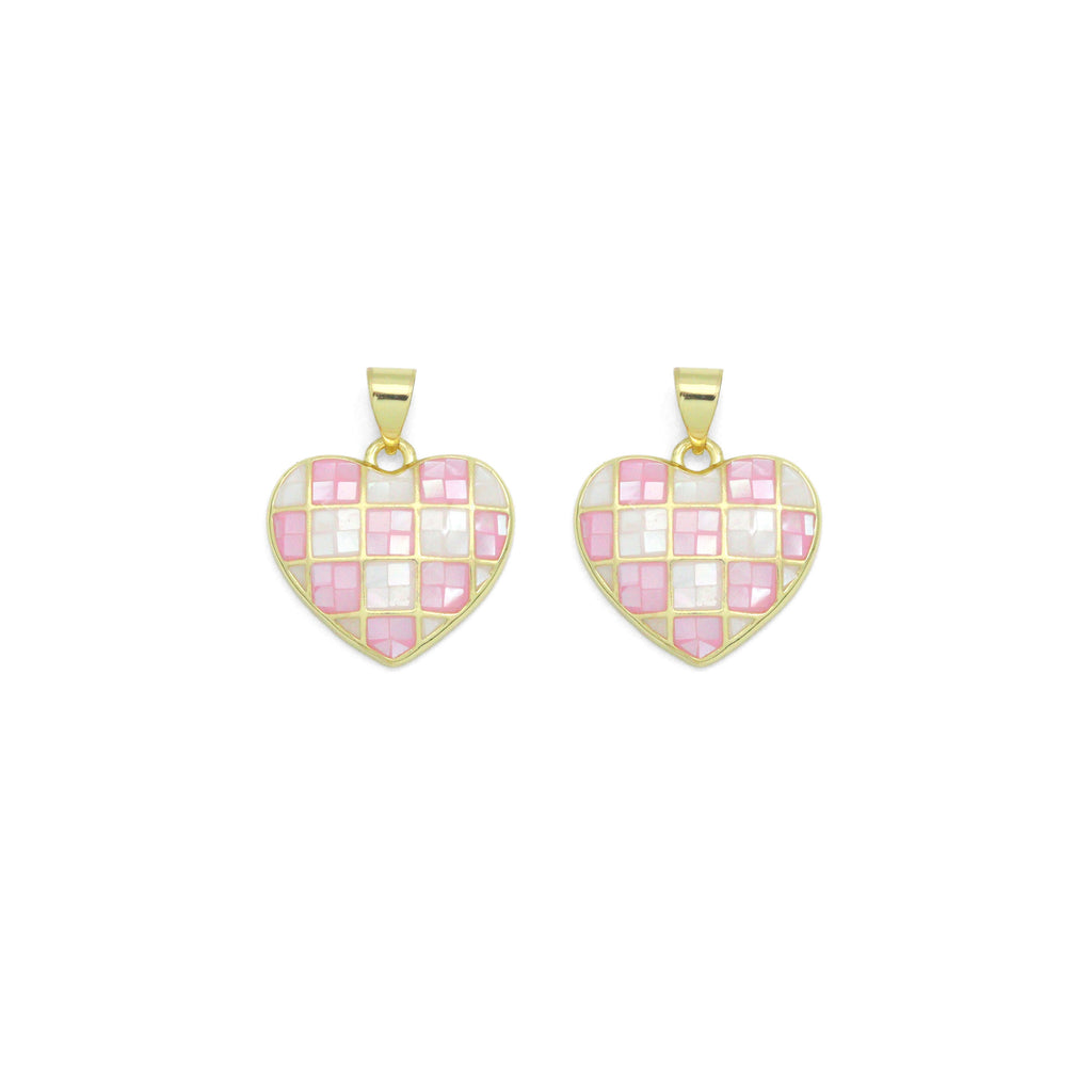 Pink and White Mother of Pearl Heart charm For Necklace Bracelet Jewelry Making Supply, Sku#LX936