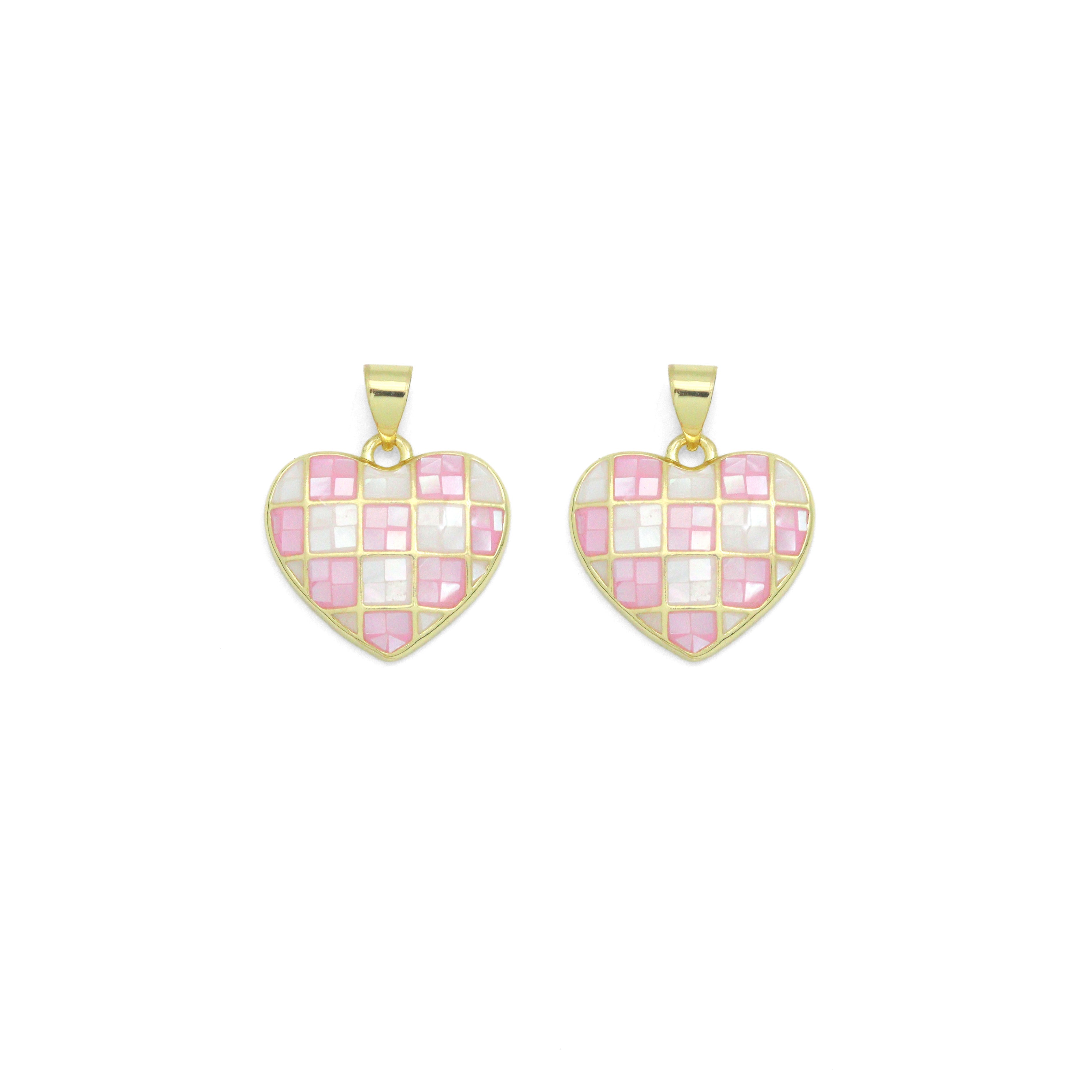 Pink and White Mother of Pearl Heart charm For Necklace Bracelet Jewelry Making Supply, Sku#LX936