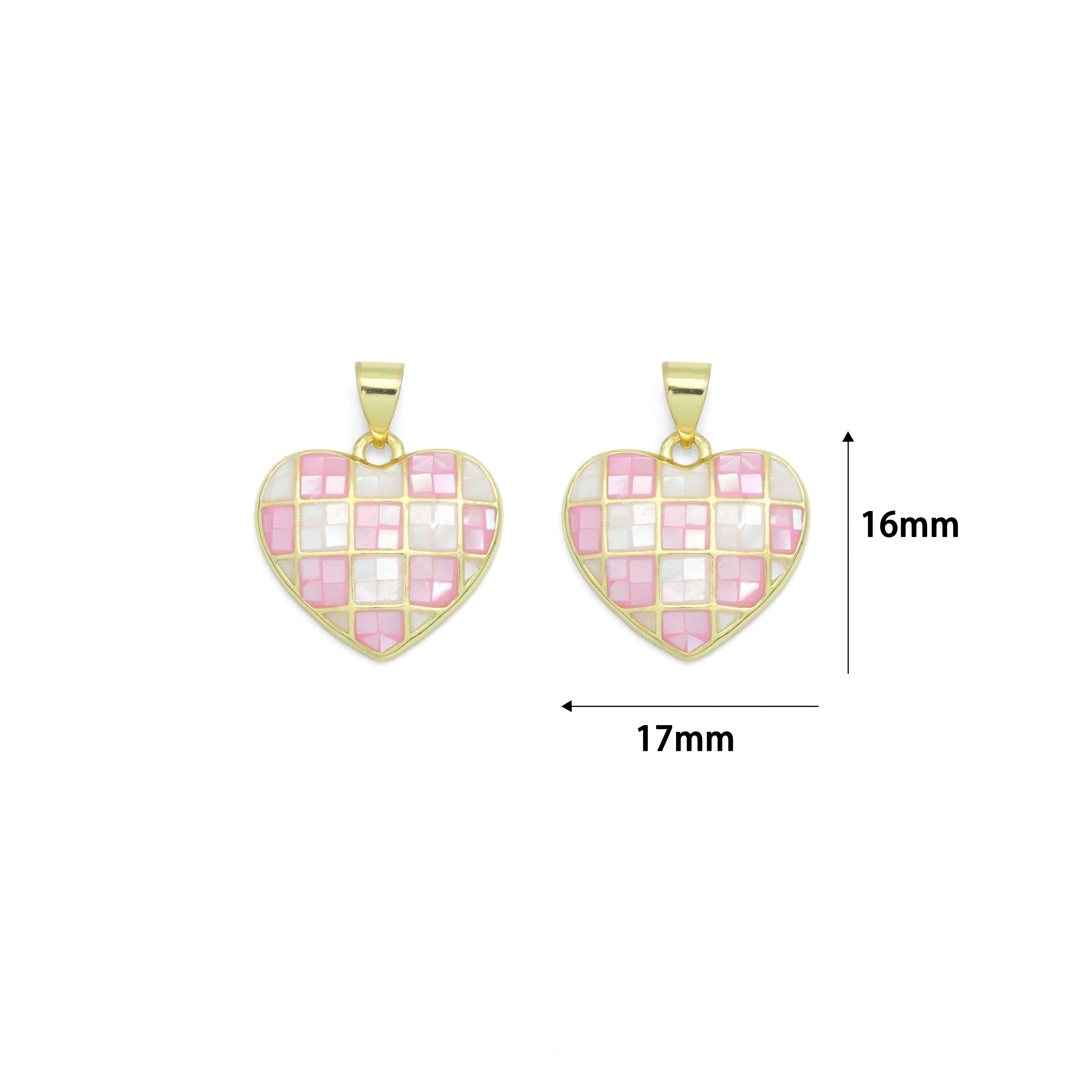 Pink and White Mother of Pearl Heart charm For Necklace Bracelet Jewelry Making Supply, Sku#LX936