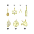 Clear CZ Tennis Racket, Star of David, Horse Shoe, Soda bottle, Gold Leaf, Rose Coin, Unicorn Charm Pendant, Sku#LX942