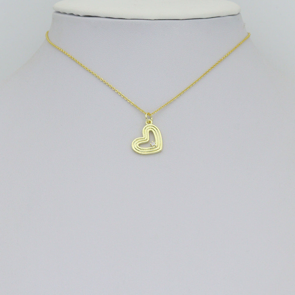 Clear CZ Gold Silver Heart Charm Pendant, Sku#LX943
