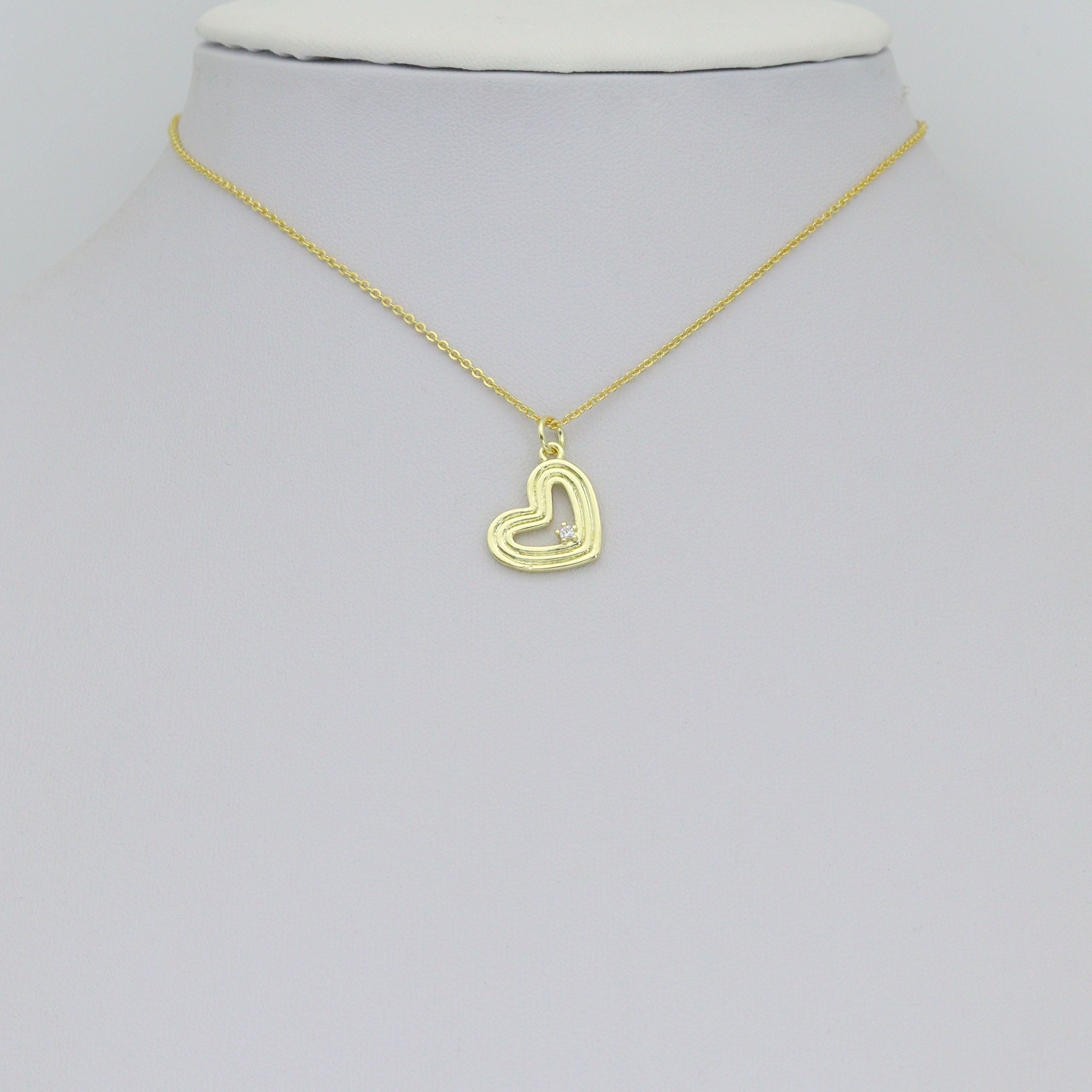 Clear CZ Gold Silver Heart Charm Pendant, Sku#LX943